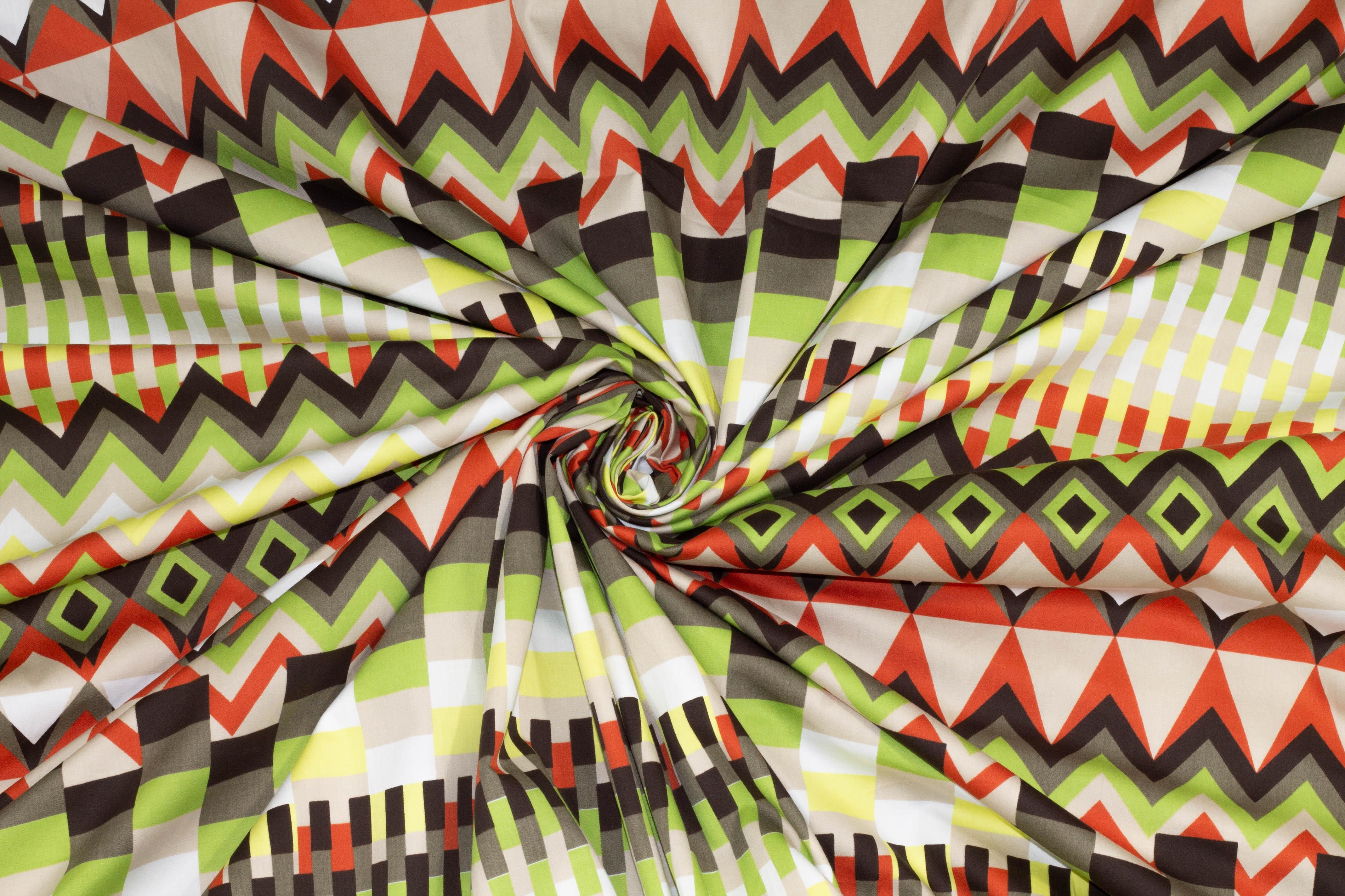 Multicolor Geometric Italian Cotton - Lime, Gray, Orange, Yellow - Prime Fabrics