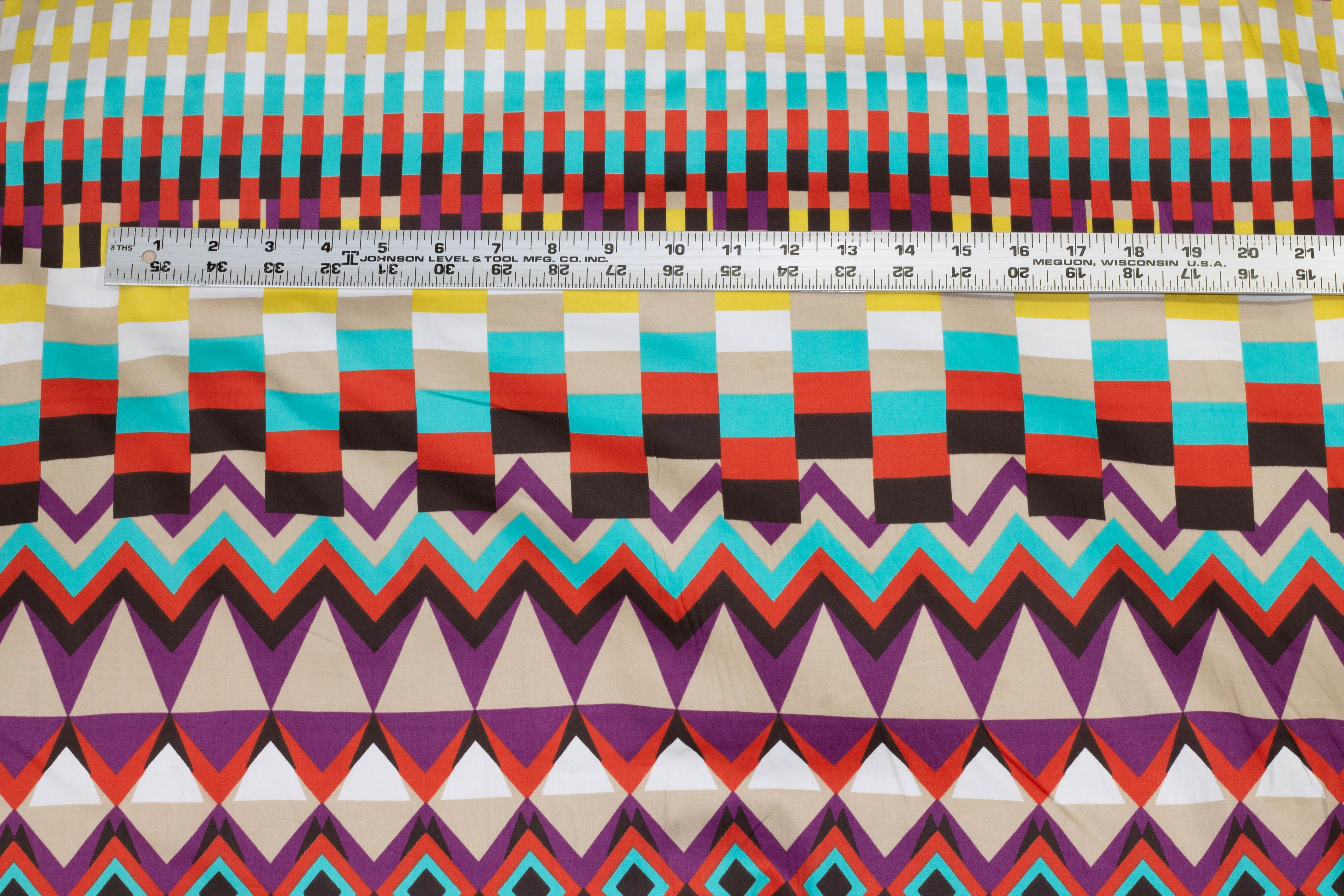 Multicolor Geometric Italian Cotton - Turquoise, Yellow, Purple, Taupe, Red - Prime Fabrics