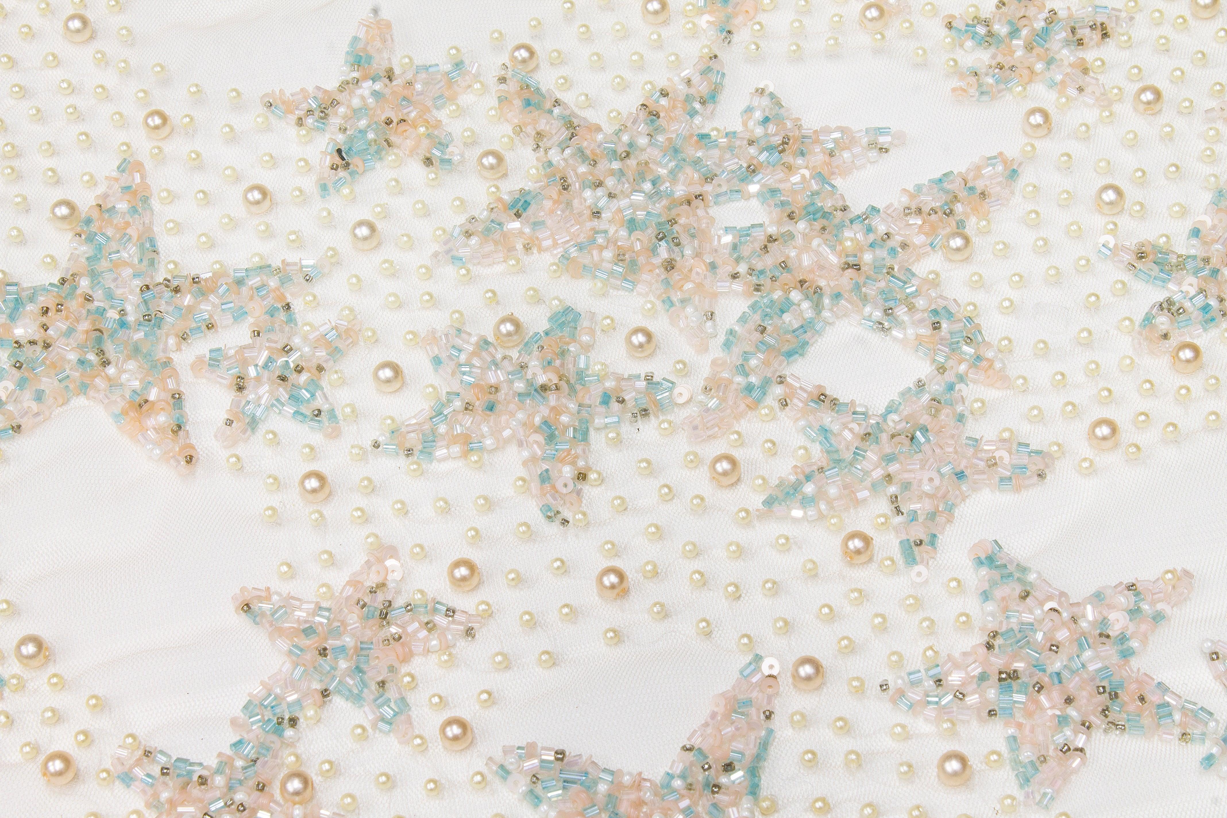 Star Design Hand Beaded and Sequined Mesh - Multicolor - Prime Fabrics