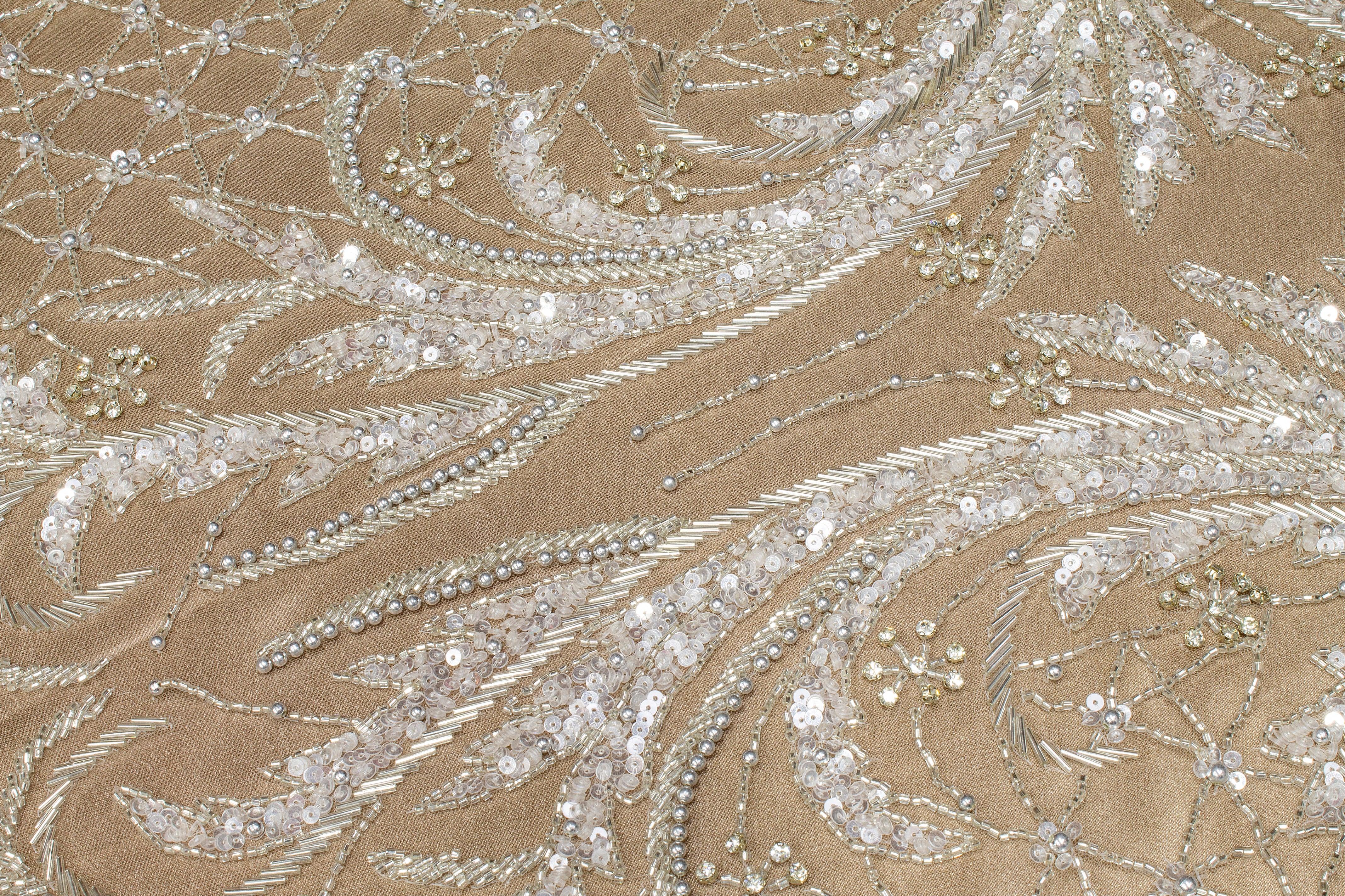 Hand Beaded and Sequined Mesh - Silver Nude Skin - Prime Fabrics