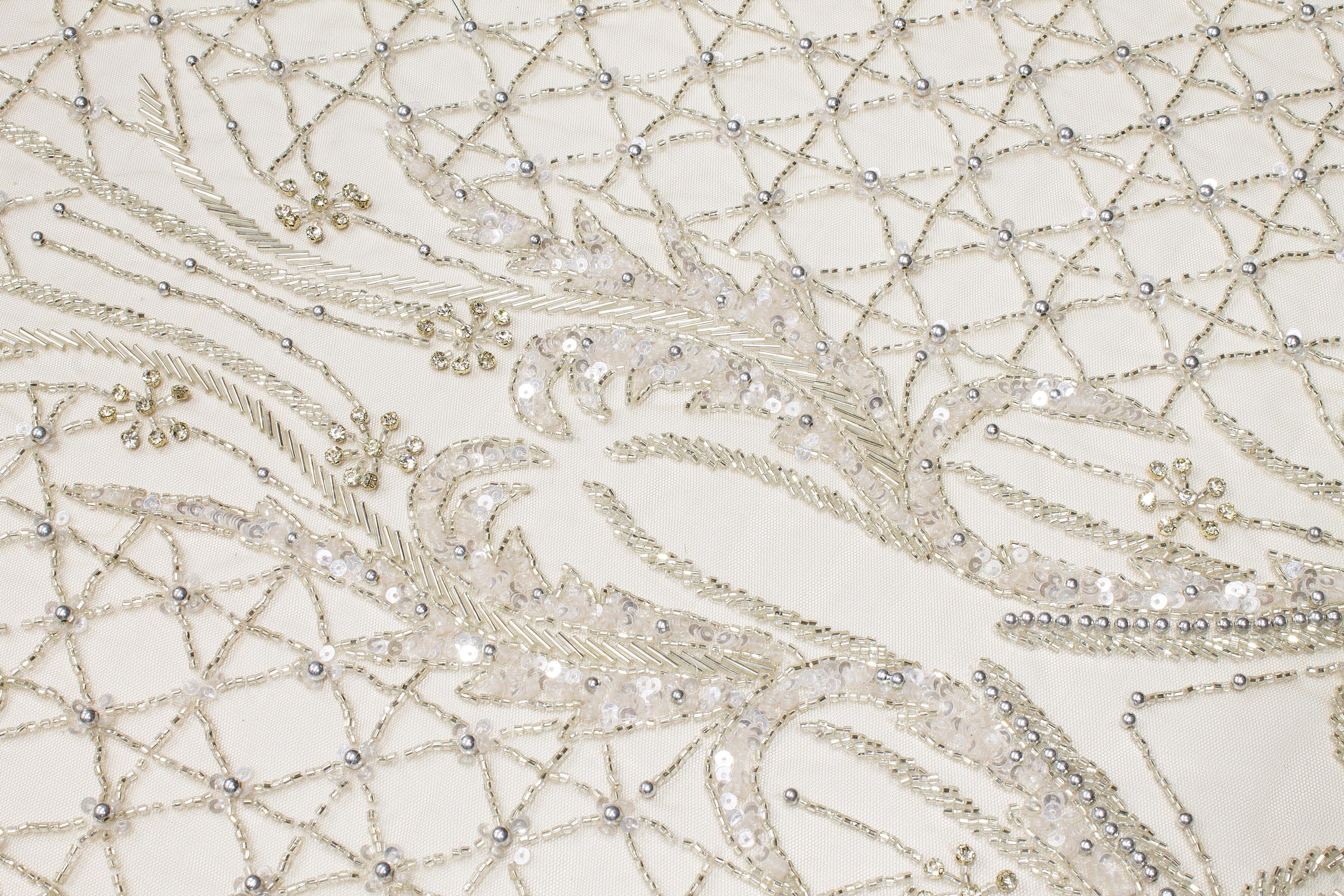 Hand Beaded and Sequined Mesh - Silver Nude Skin - Prime Fabrics