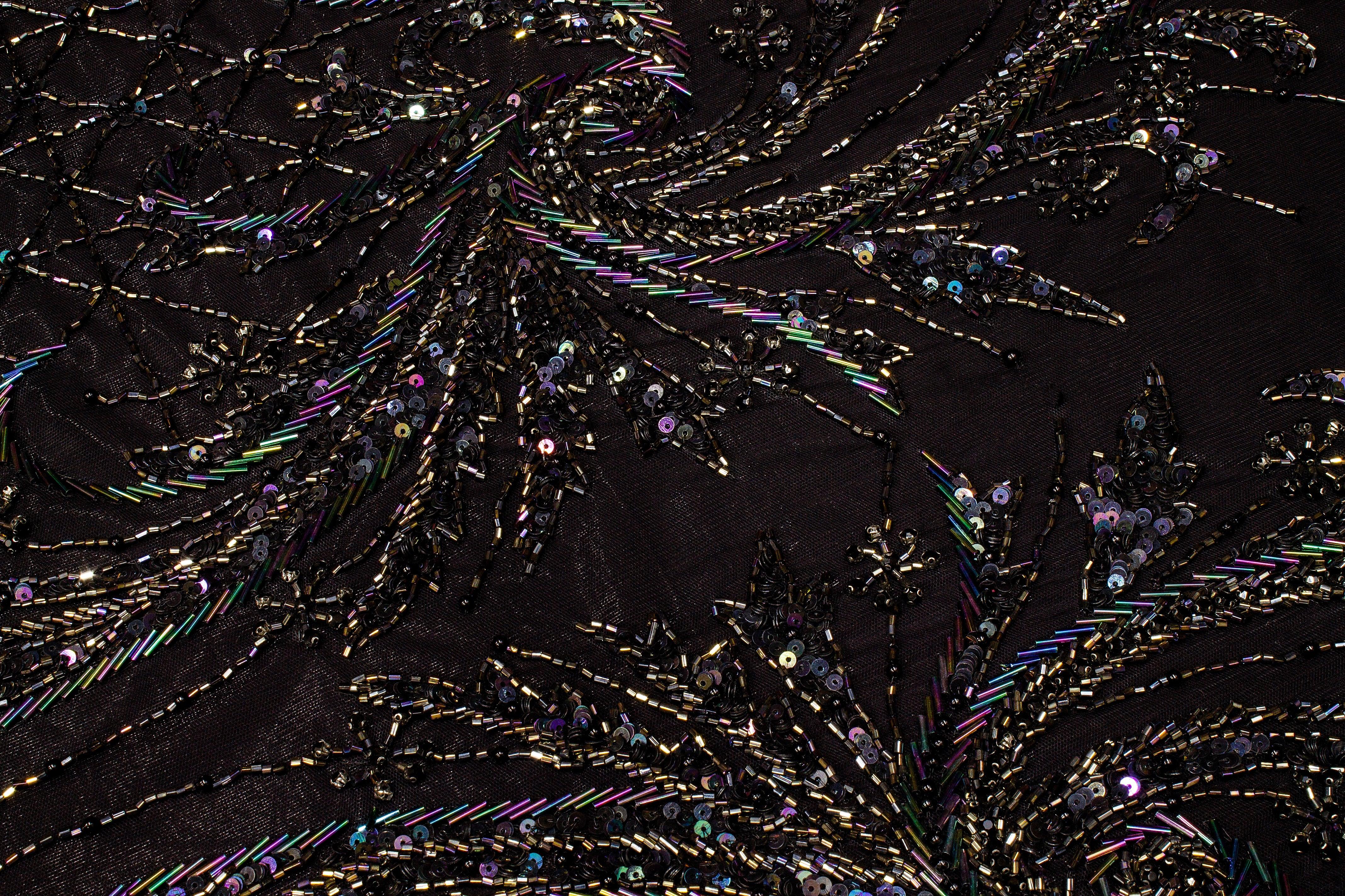 Hand Beaded and Sequined Mesh - Black Iridescent - Prime Fabrics