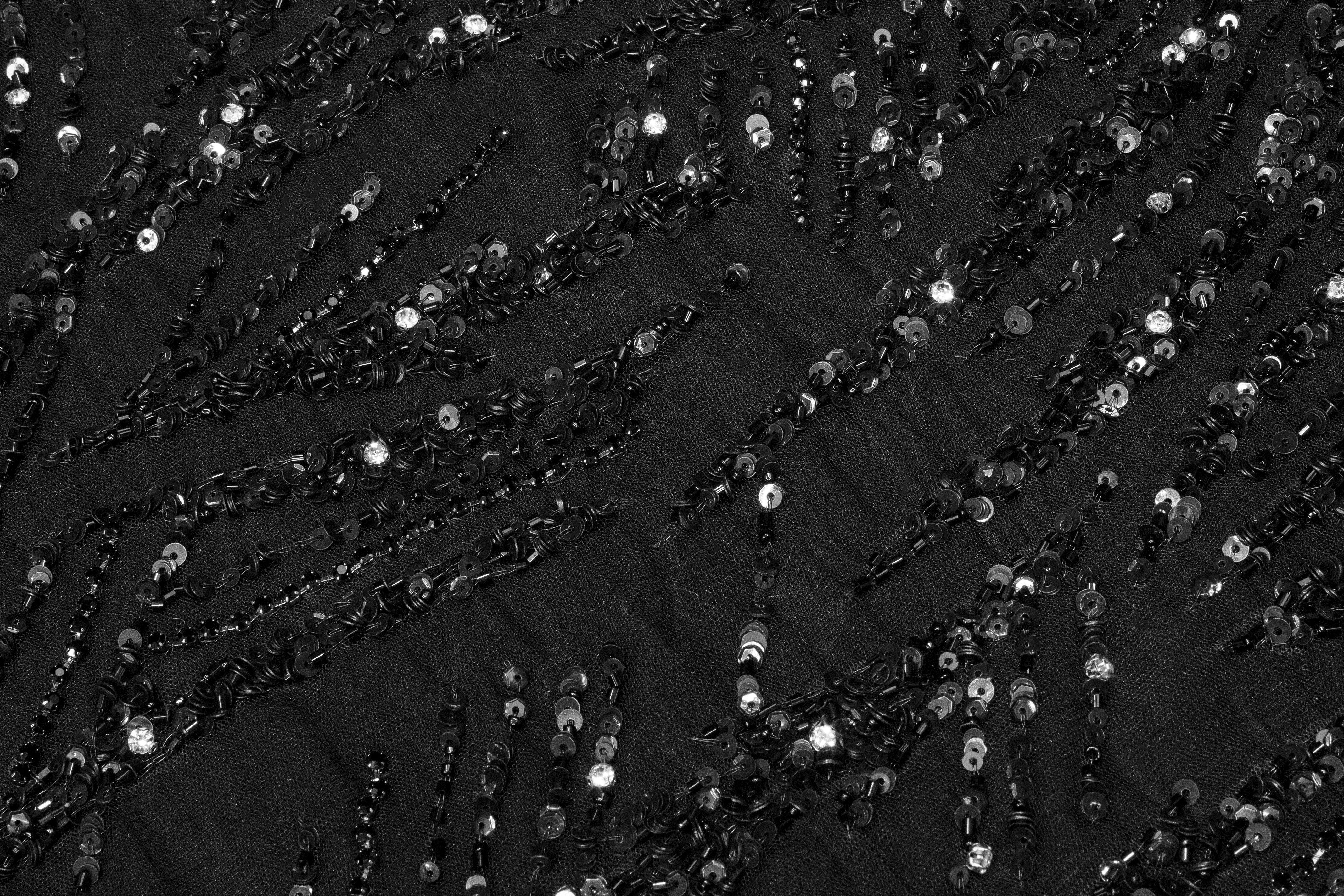 Hand Beaded and Sequined Mesh - Black - Prime Fabrics