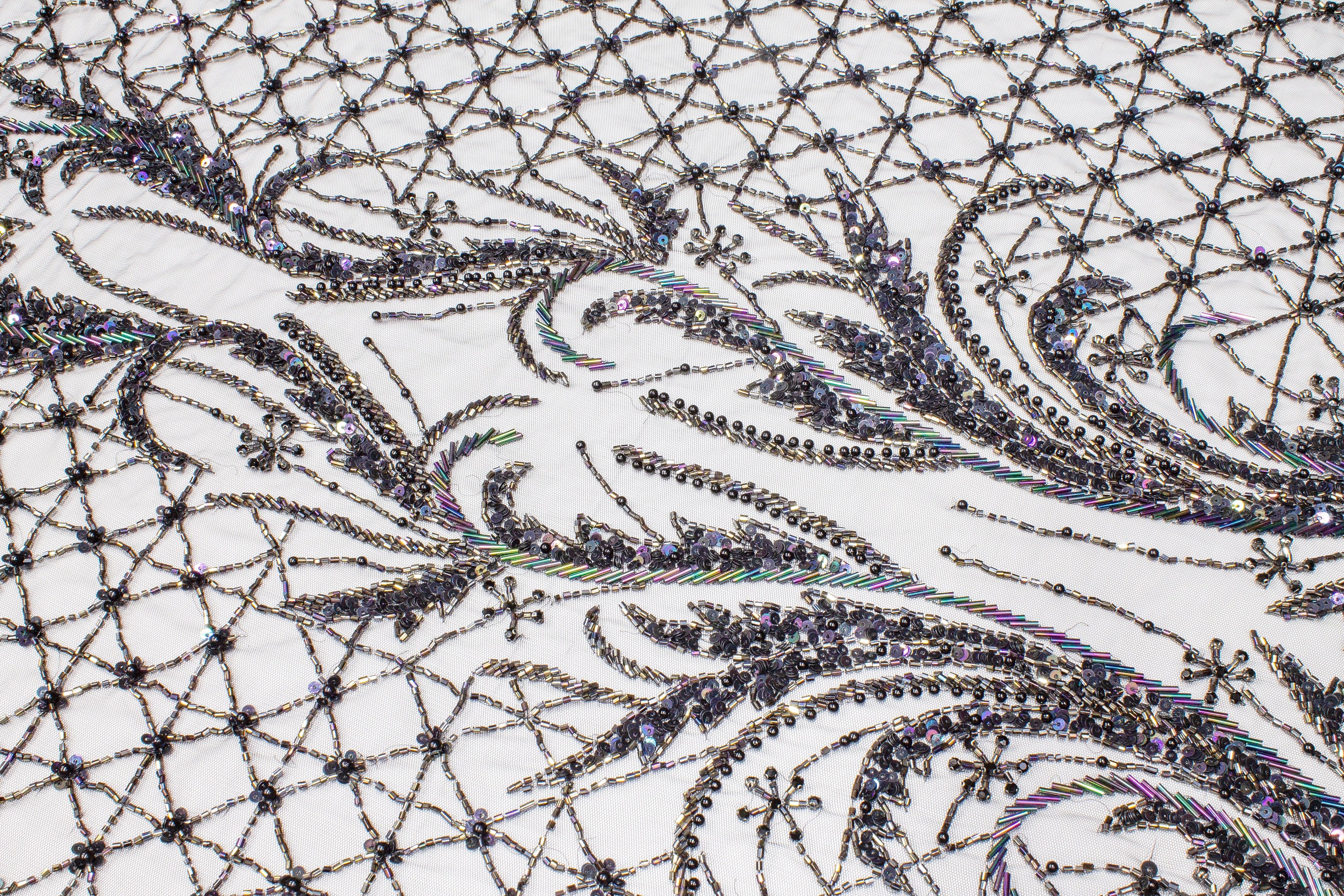 Hand Beaded and Sequined Mesh - Black Iridescent - Prime Fabrics
