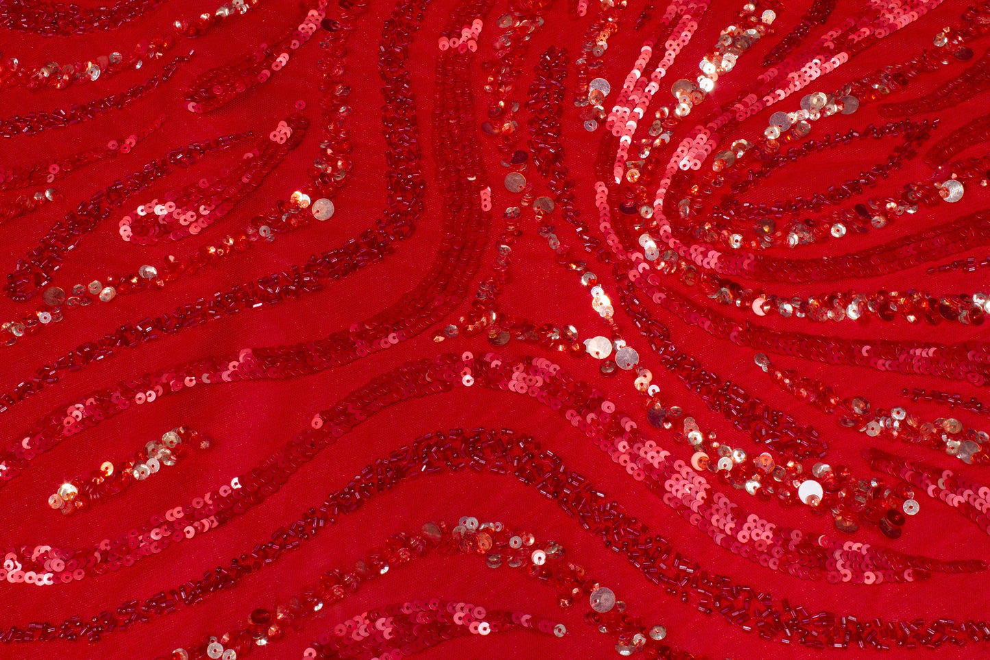 Hand Beaded and Sequined Mesh - Red - Prime Fabrics