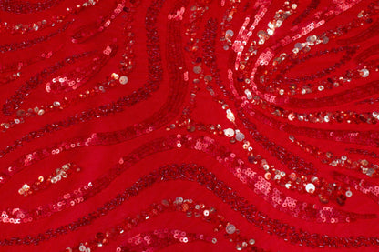 Hand Beaded and Sequined Mesh - Red - Prime Fabrics