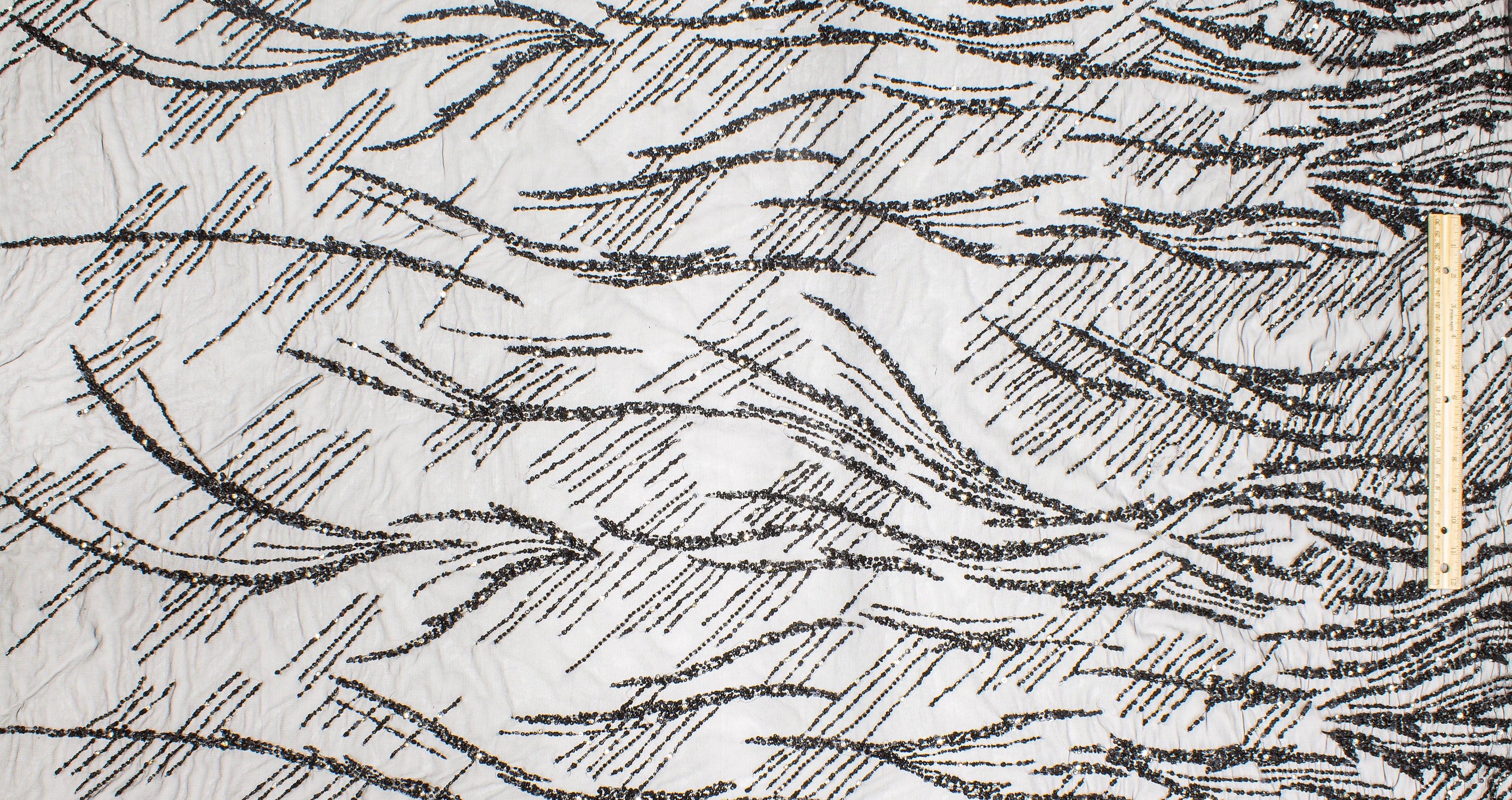 Hand Beaded and Sequined Mesh - Black - Prime Fabrics