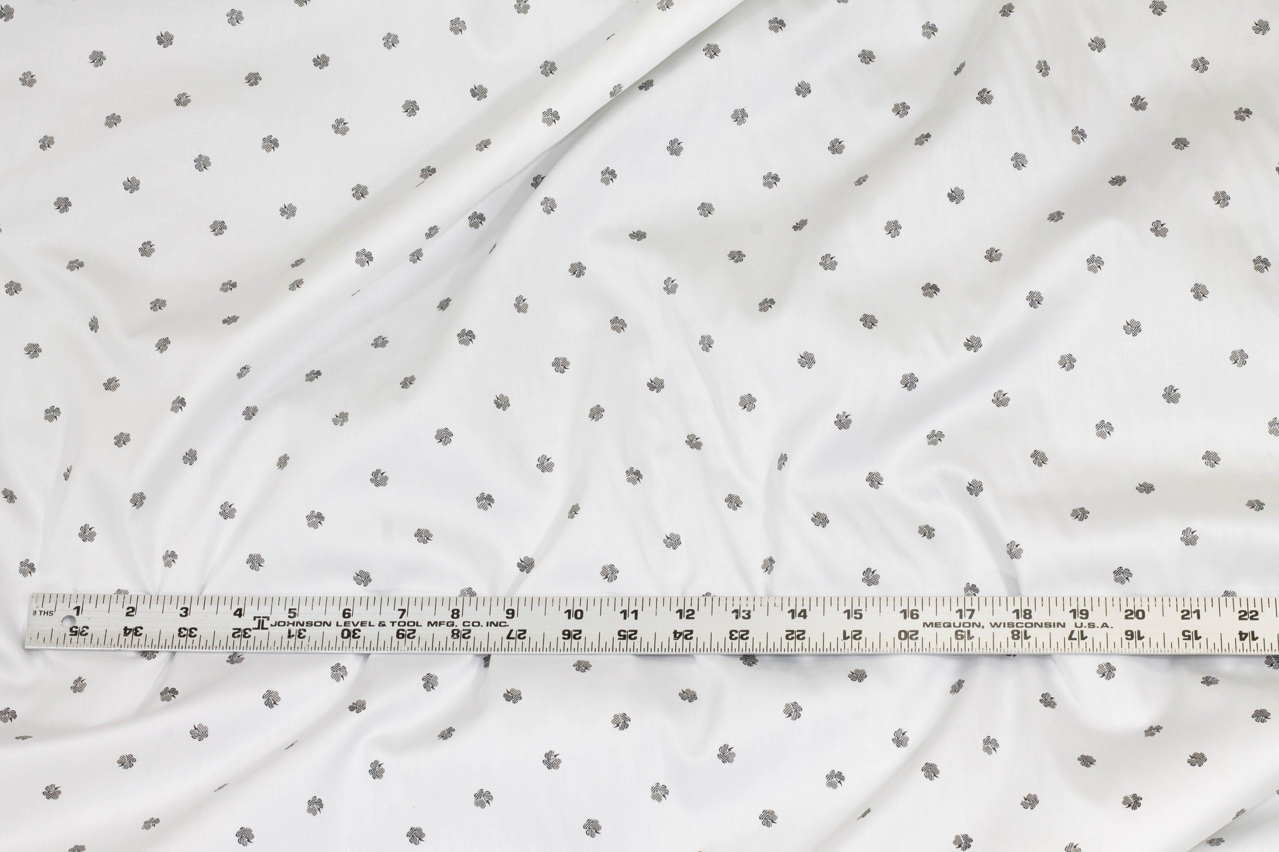 White and Black Floral Italian Cotton Sateen - Prime Fabrics