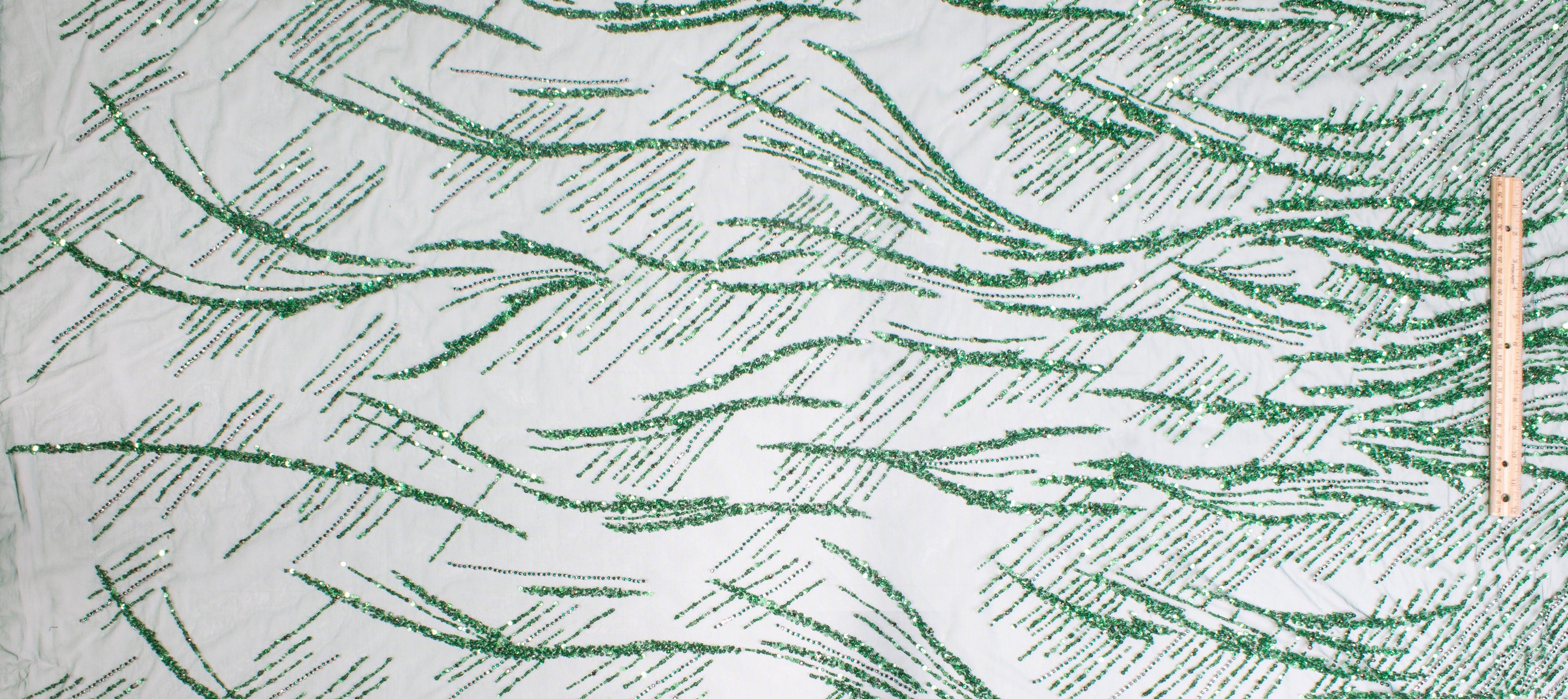 Hand Beaded and Sequined Mesh - Green - Prime Fabrics