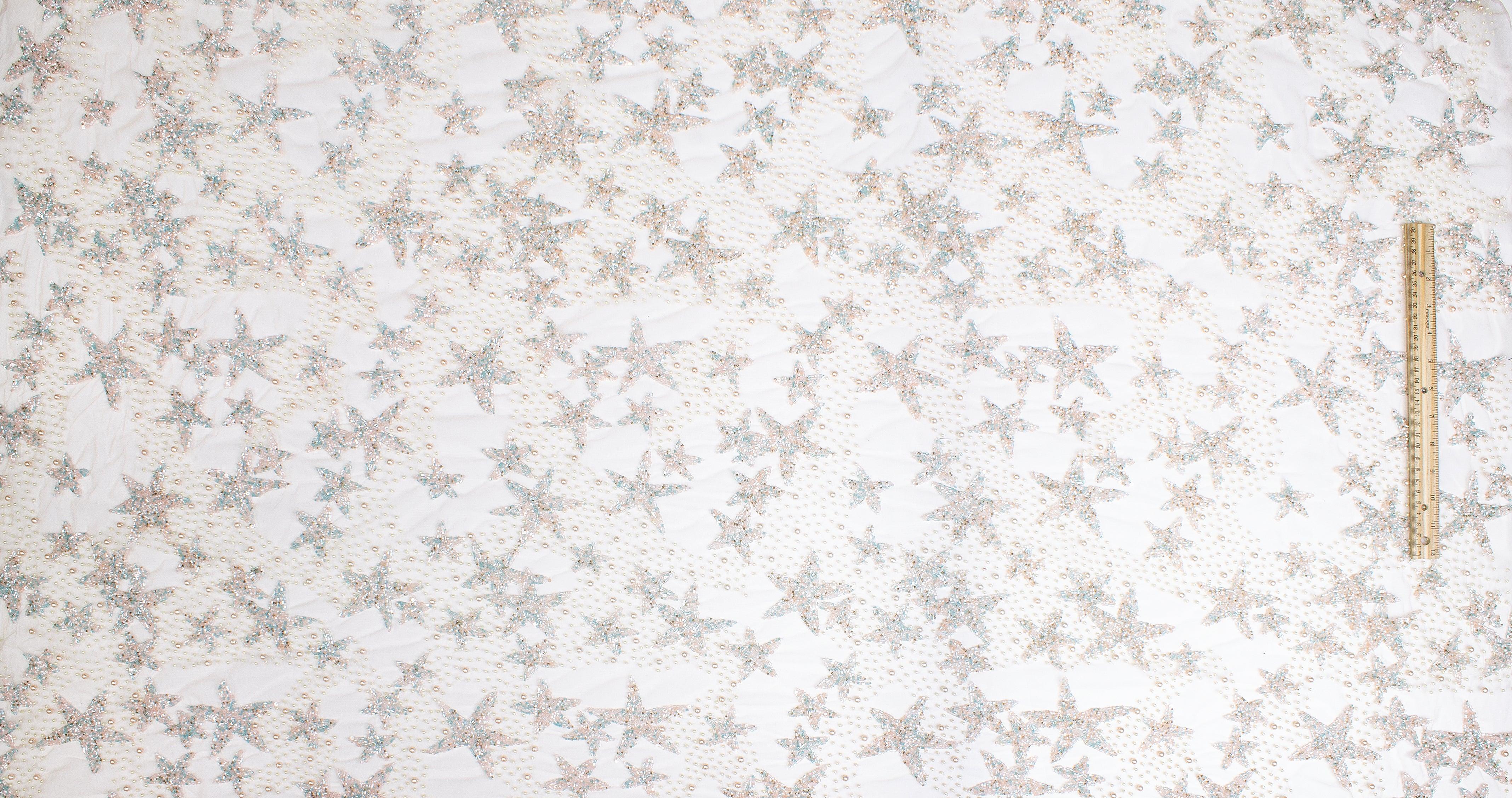 Star Design Hand Beaded and Sequined Mesh - Multicolor - Prime Fabrics