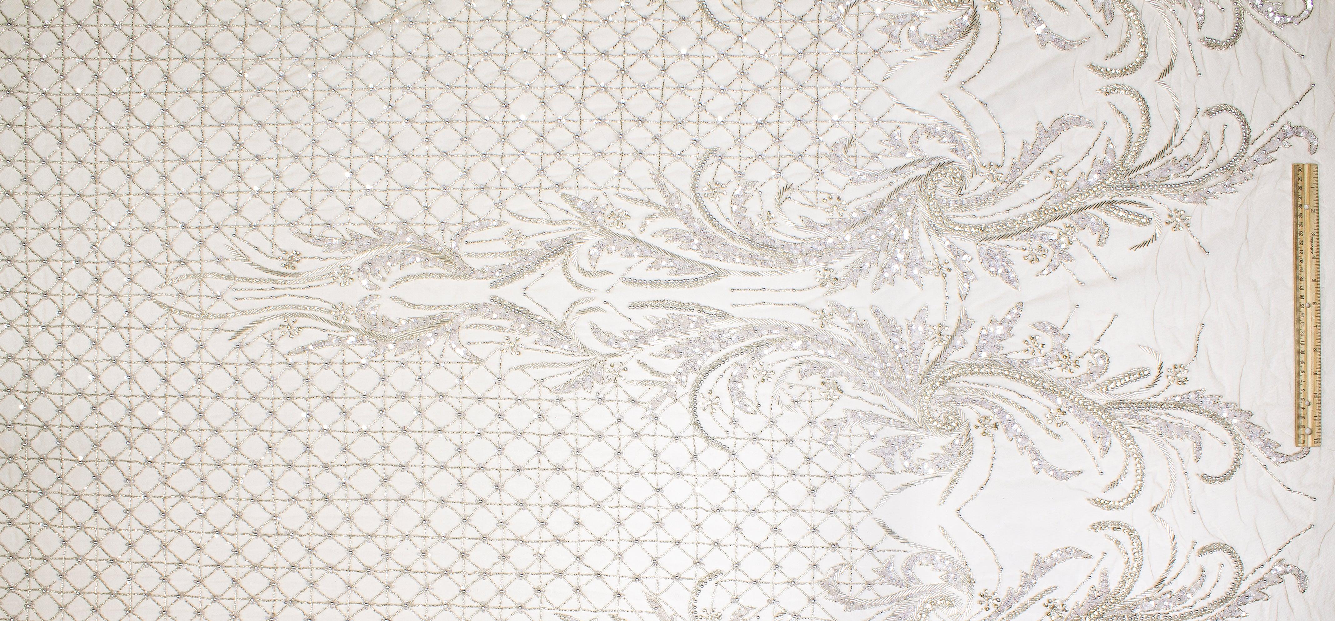 Hand Beaded and Sequined Mesh - Silver Nude Skin - Prime Fabrics