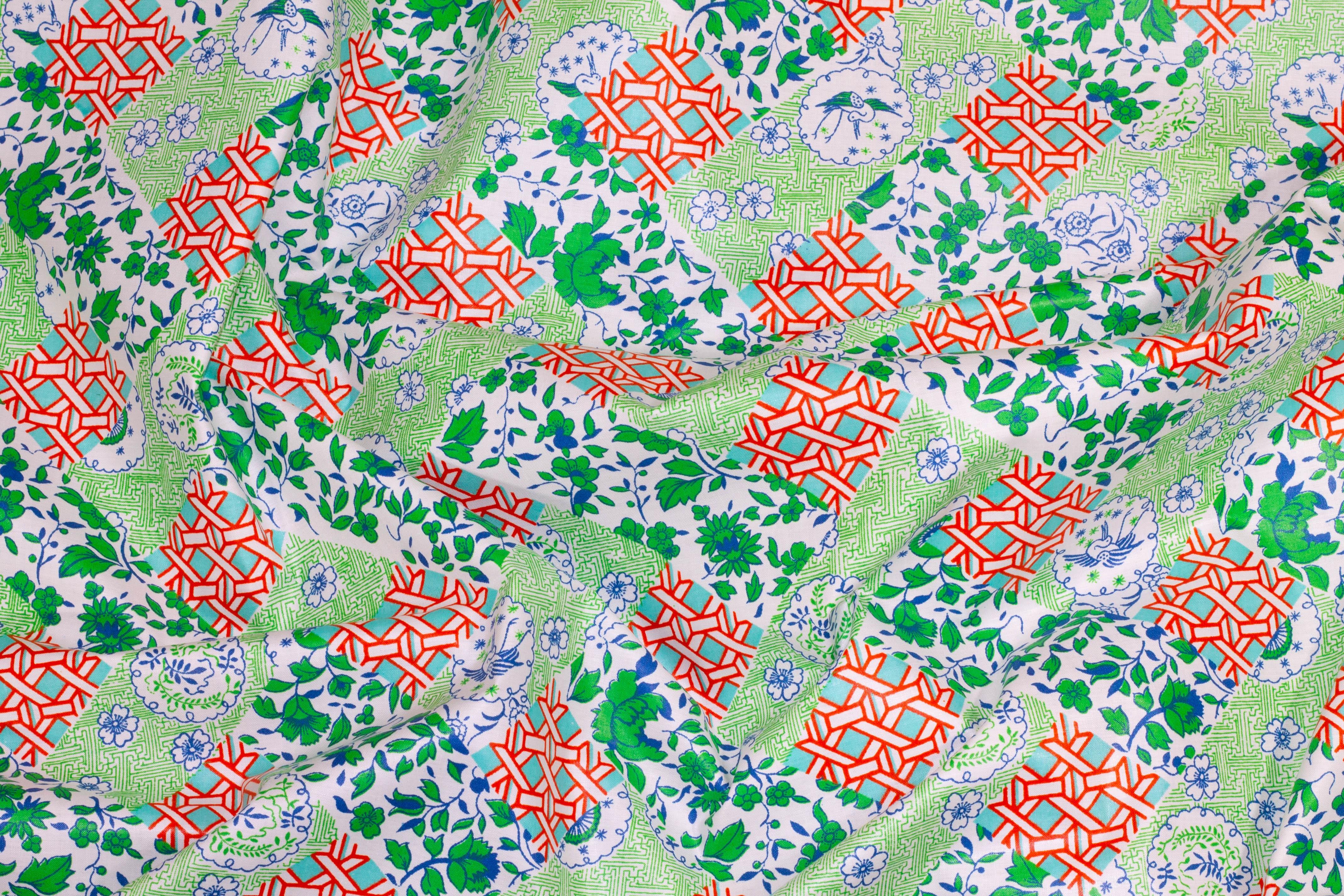 Green and Blue Floral Cotton - Prime Fabrics