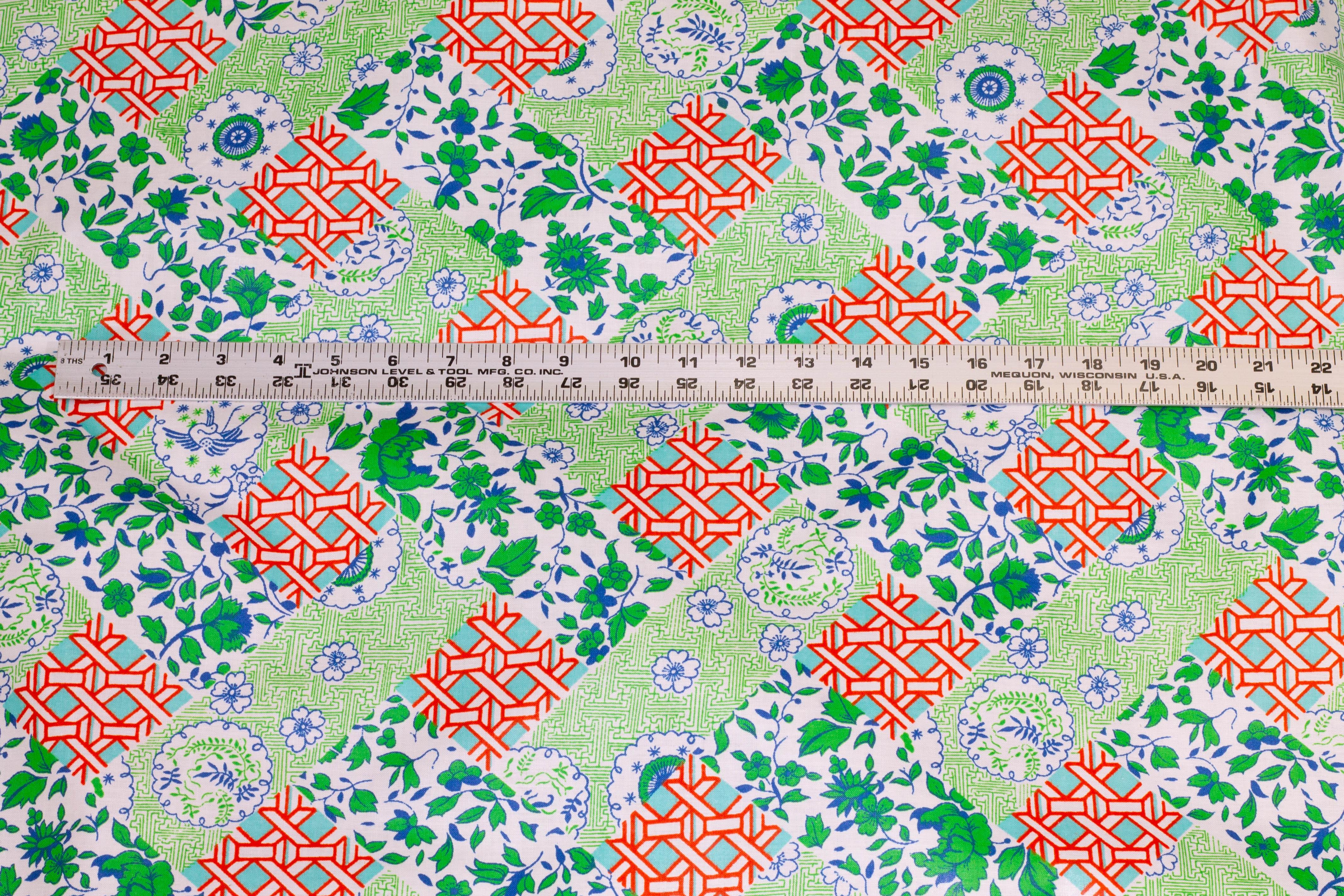 Green and Blue Floral Cotton - Prime Fabrics