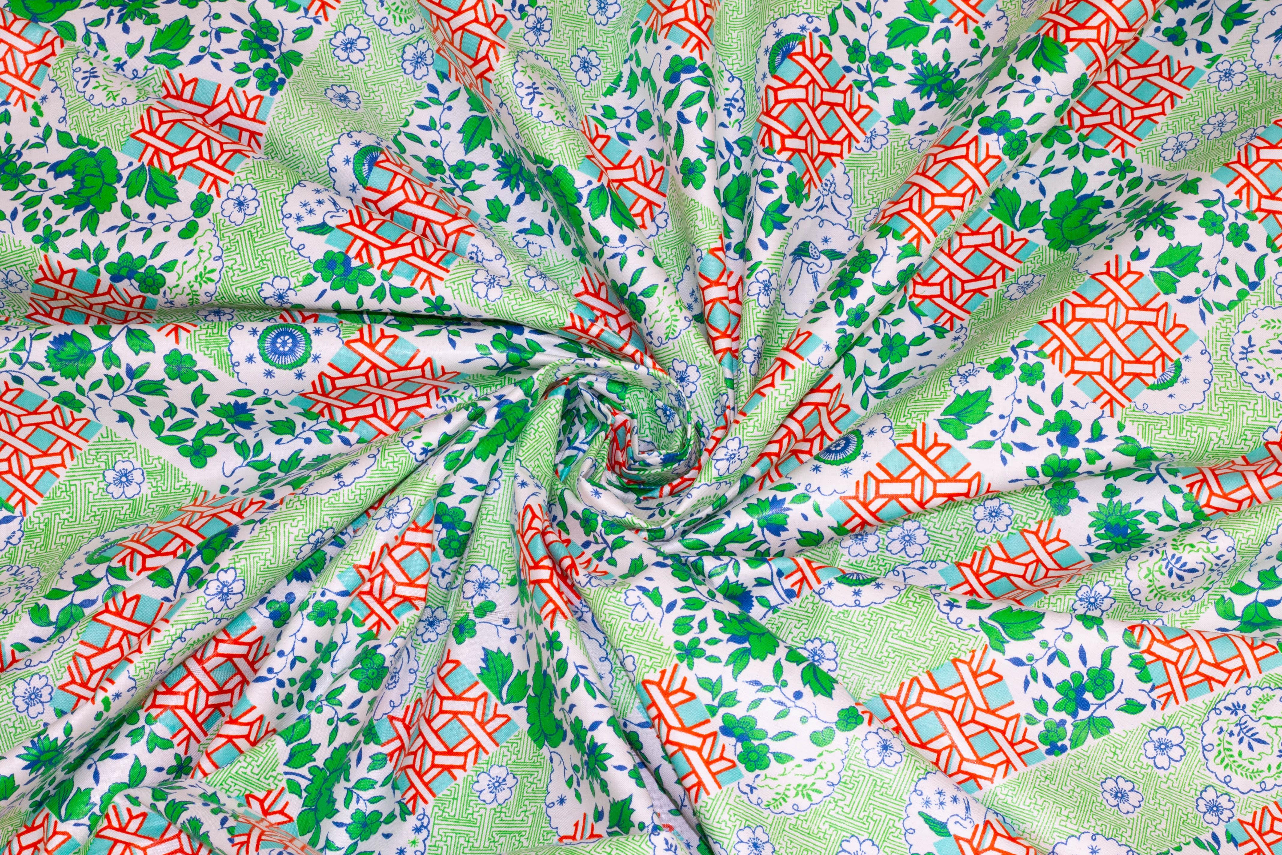 Green and Blue Floral Cotton - Prime Fabrics