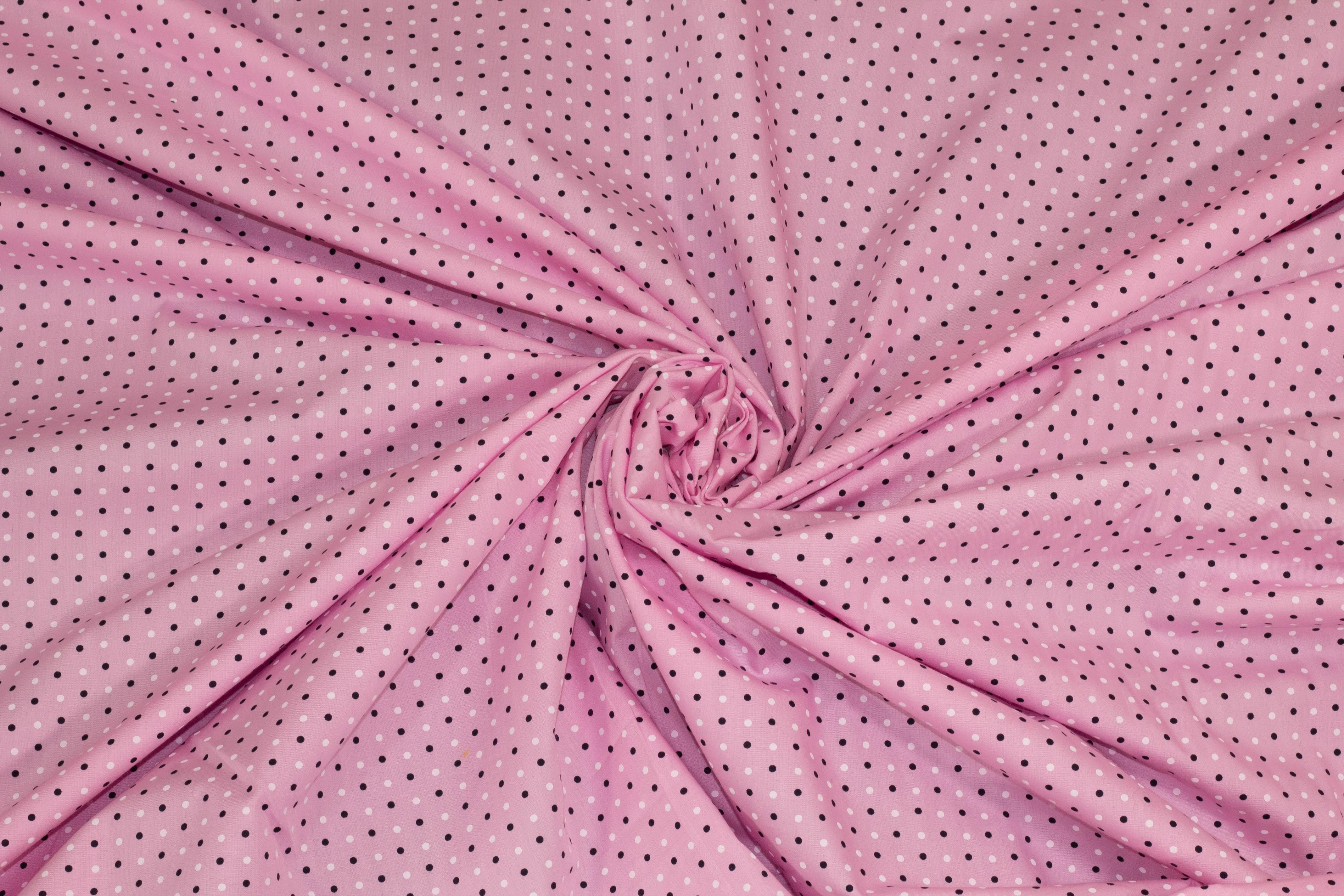 Pink, Black and White Polka Dot Cotton - Prime Fabrics