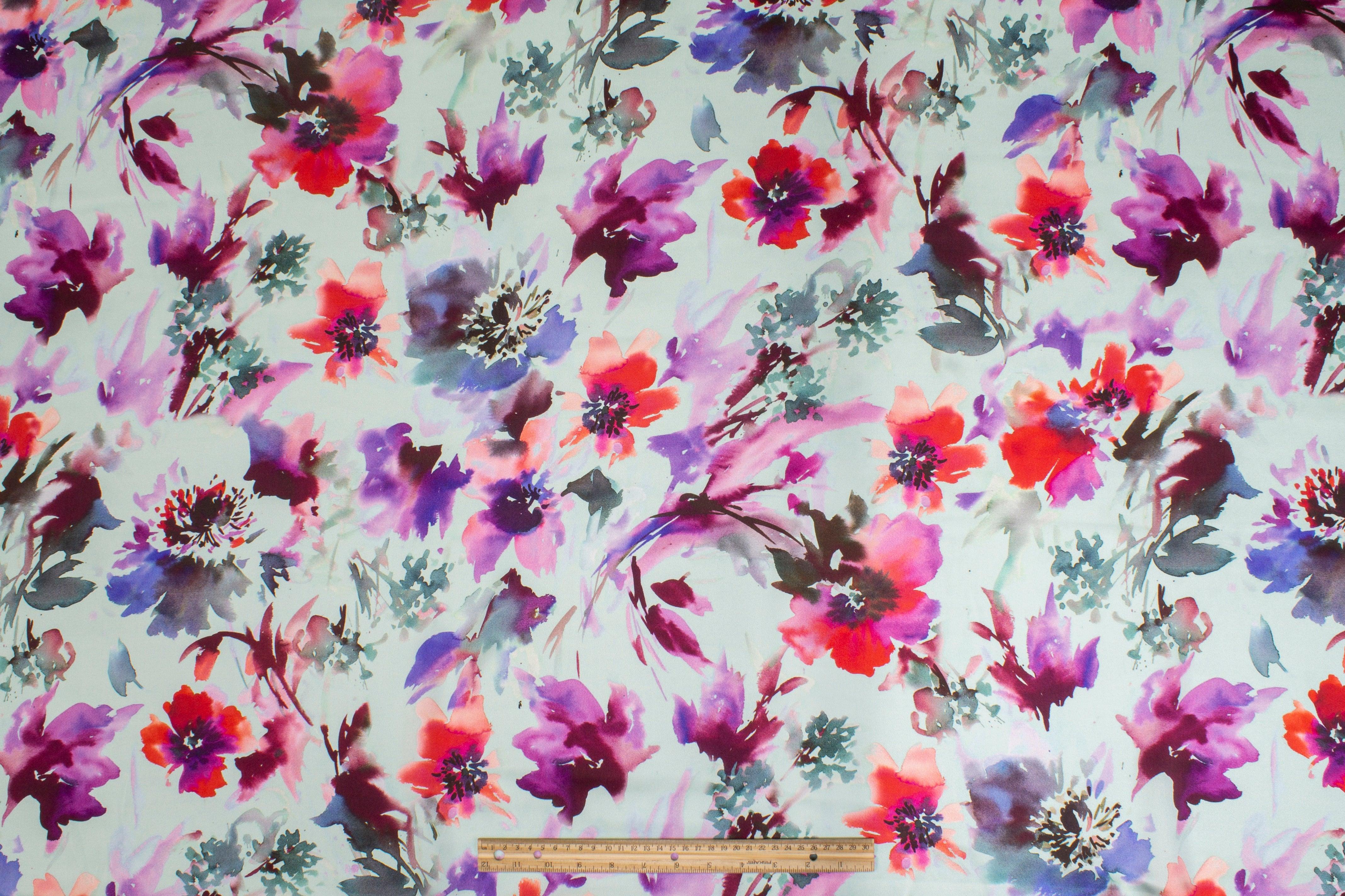 Watercolor Floral Tie-Dye Italian Silk Charmeuse - Multicolor - Prime Fabrics