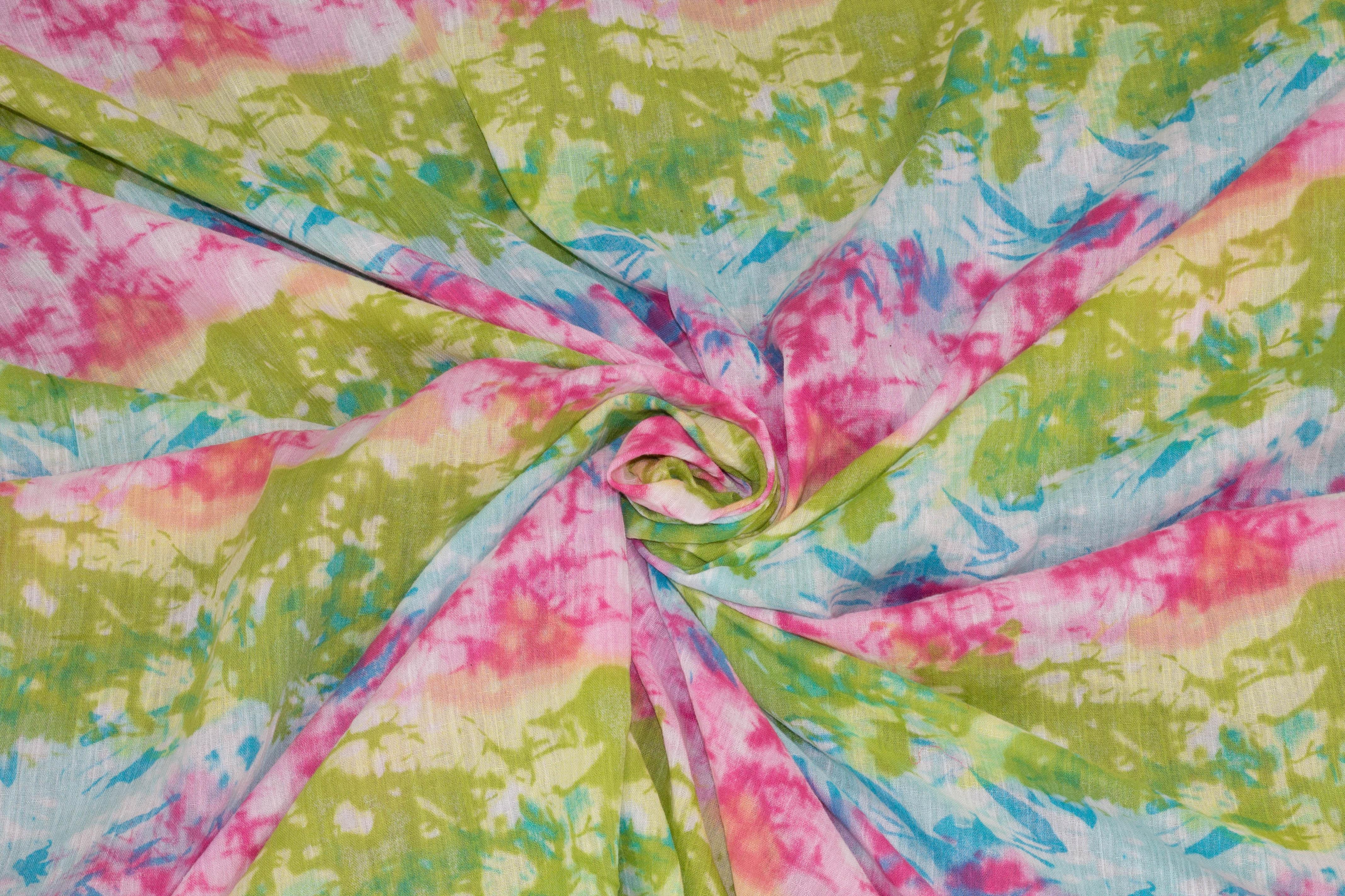 Blue, Pink, and Green Tie-Dye Crushed Cotton - Prime Fabrics
