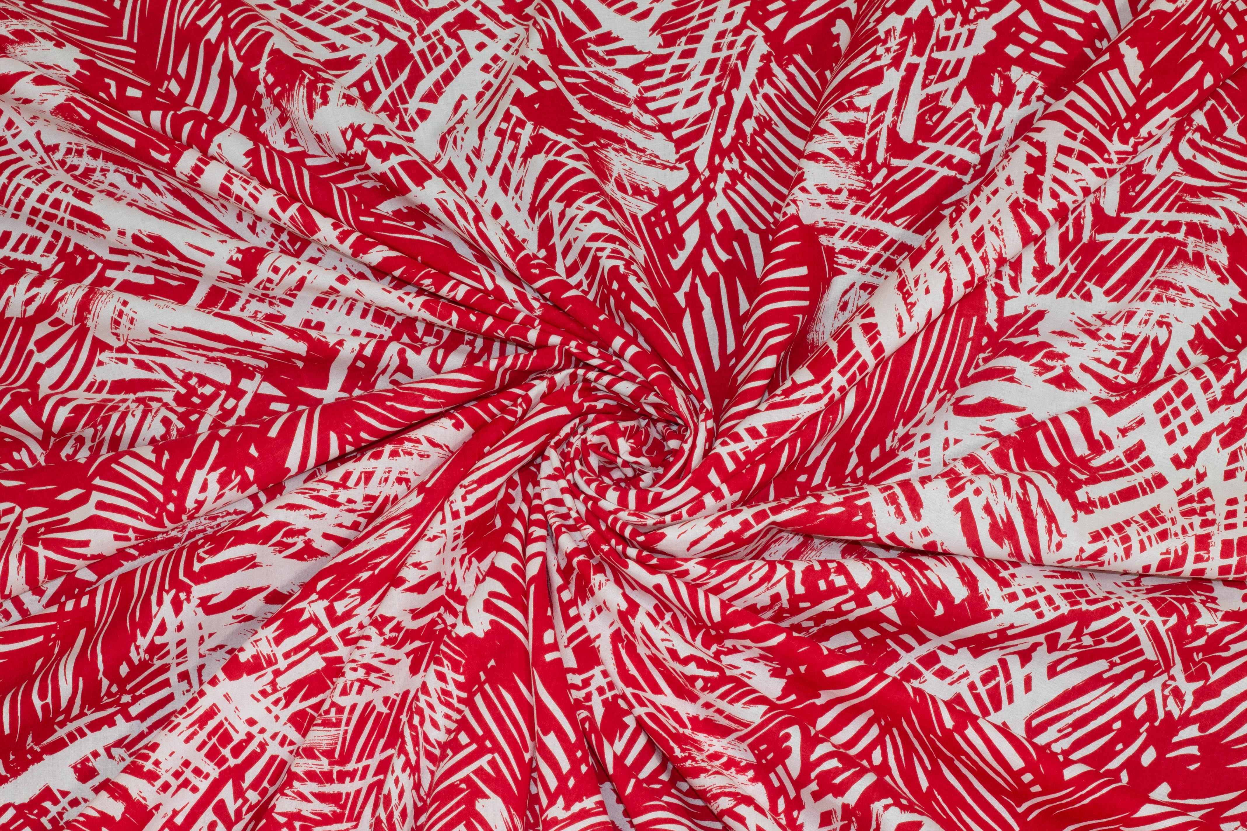 Red and White Abstract Cotton - Prime Fabrics