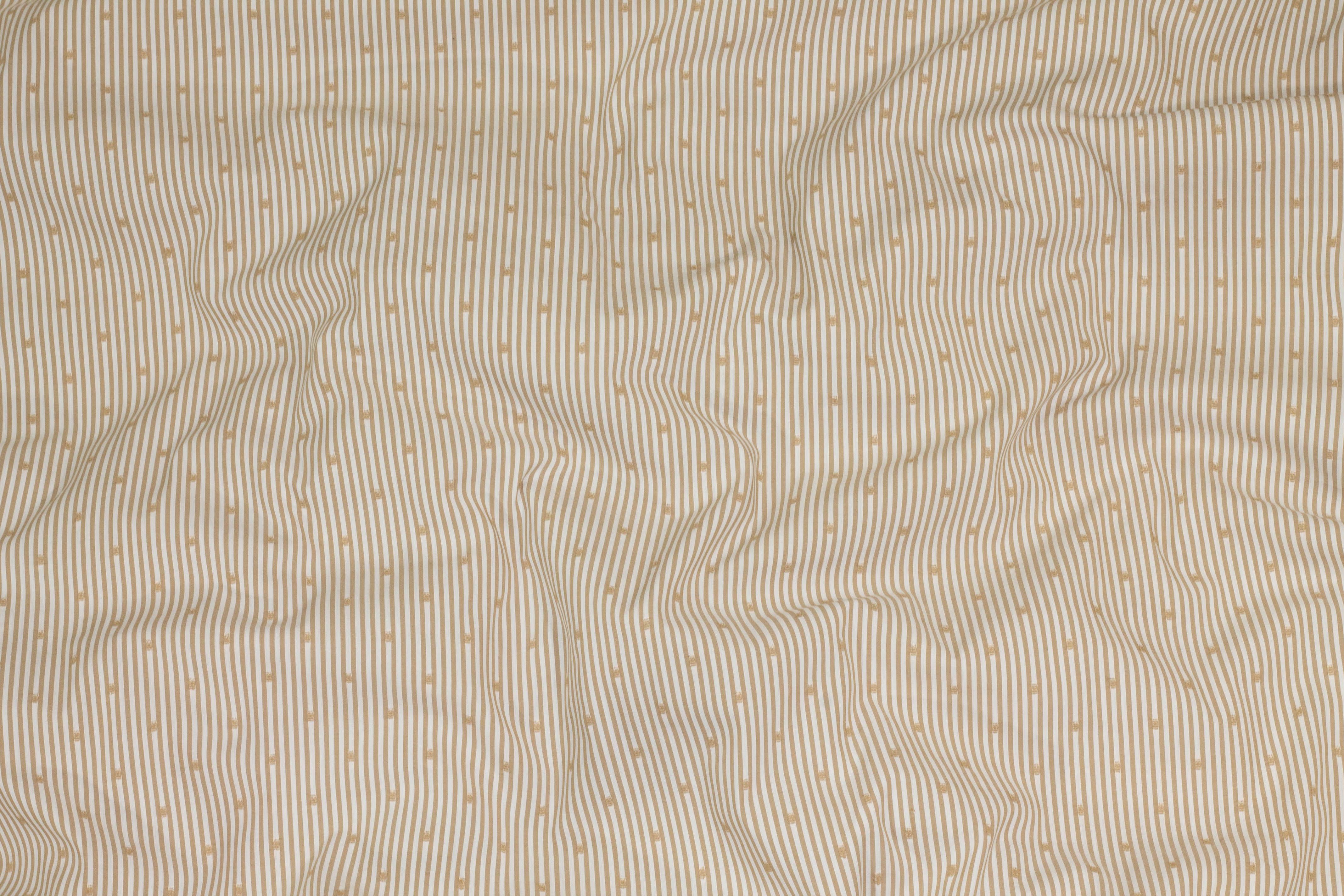 Tan and White Striped and Embroidered Cotton - Prime Fabrics