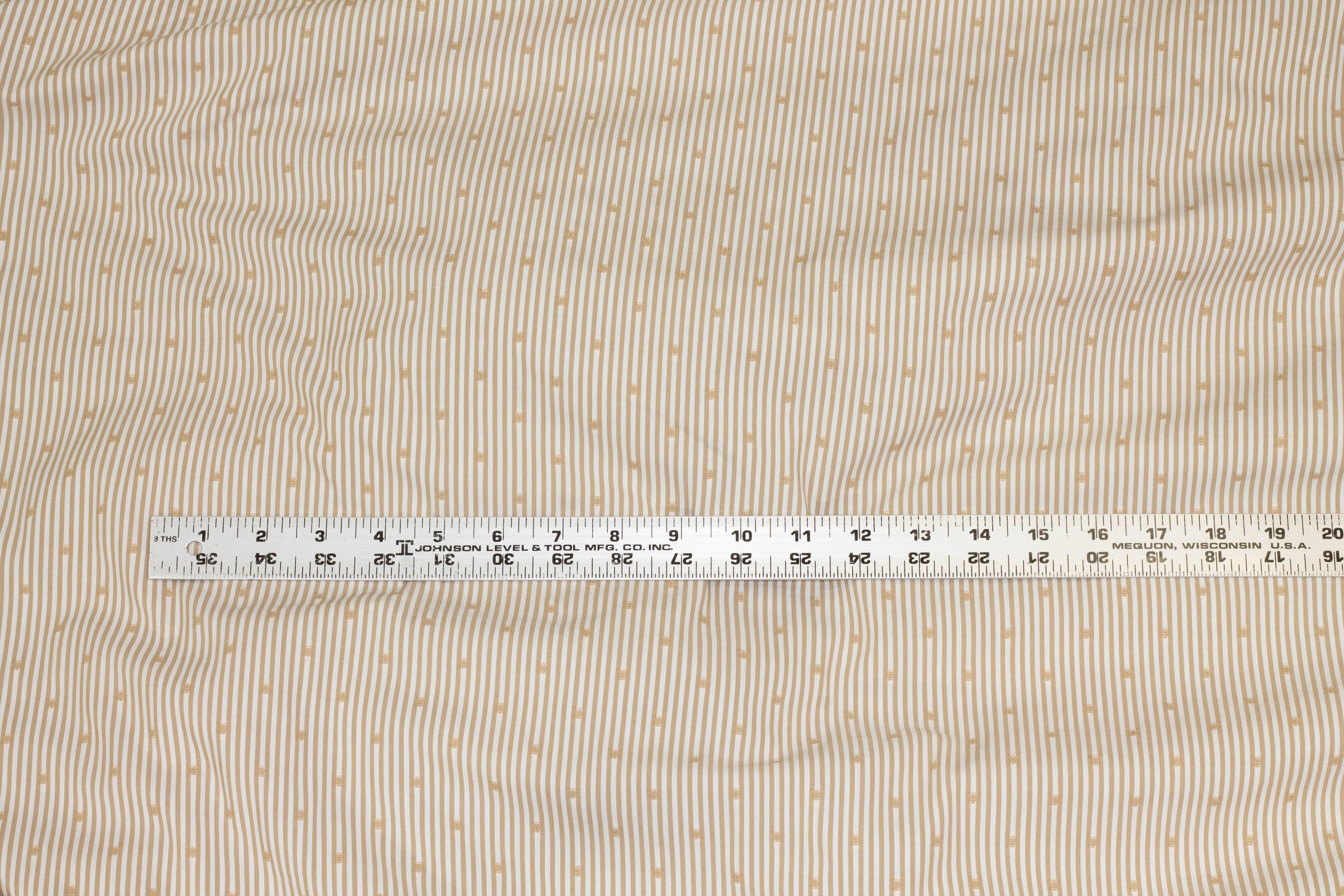 Tan and White Striped and Embroidered Cotton - Prime Fabrics