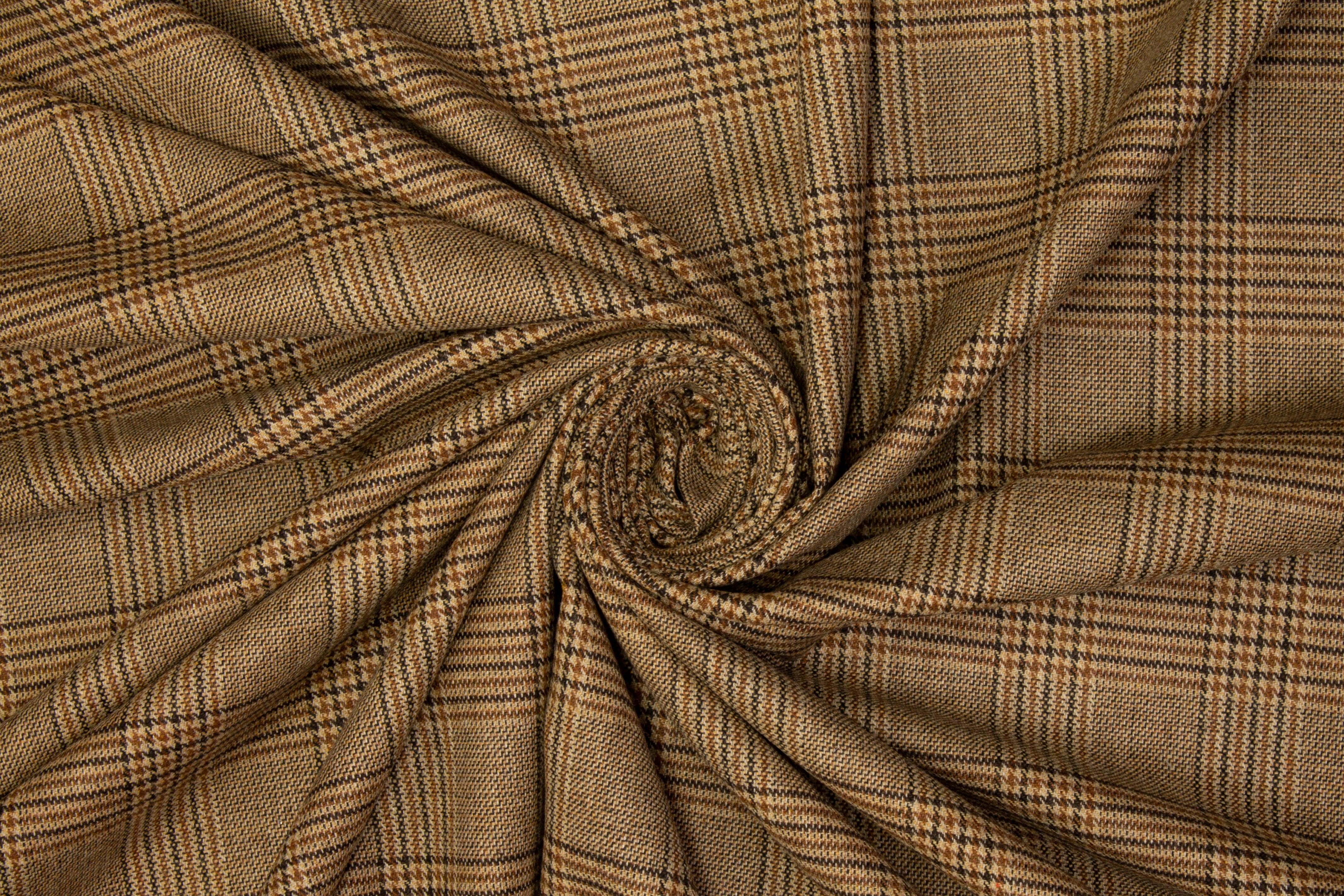 Glen Check Wool Suiting - Brown - Prime Fabrics