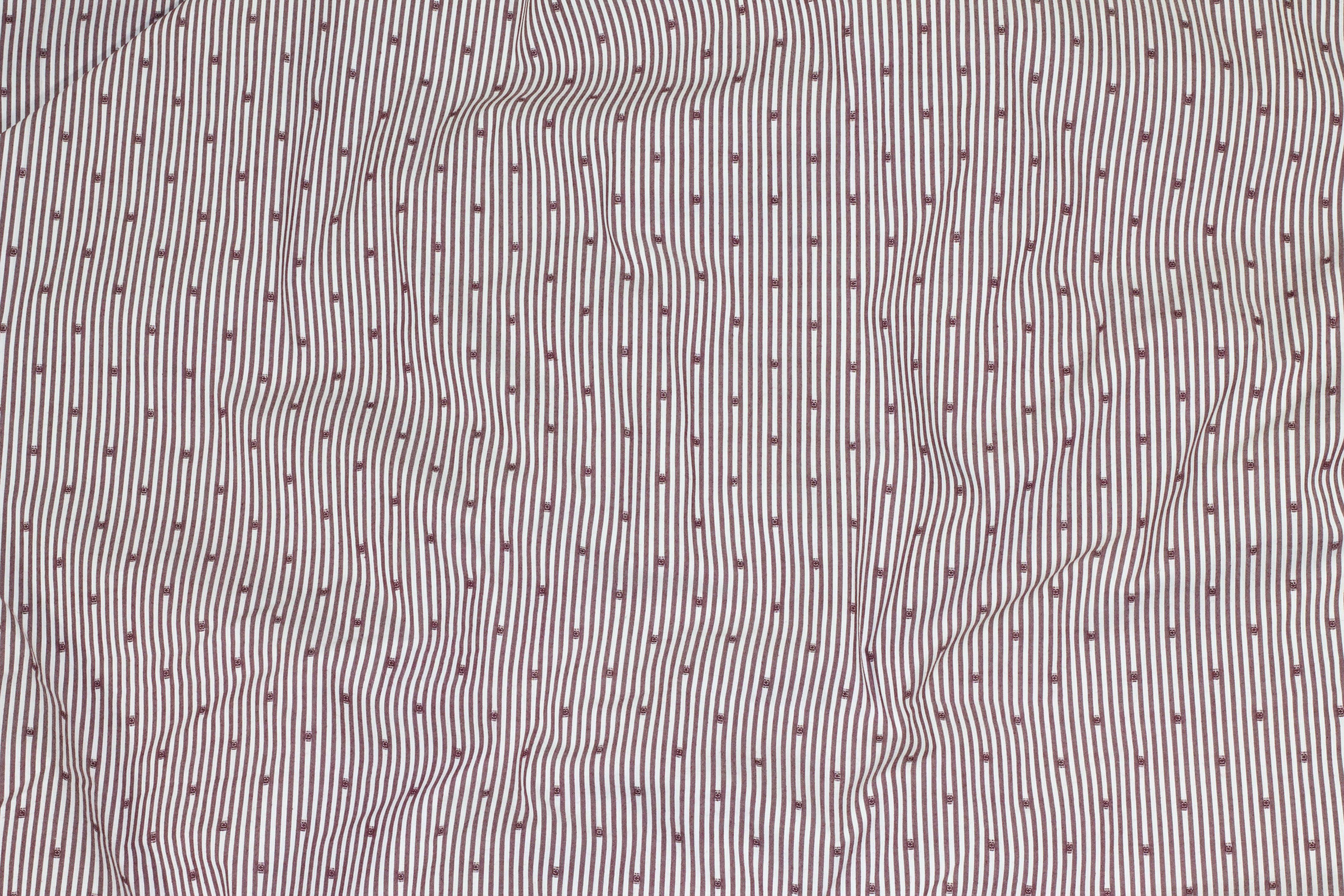 Burgundy and White Striped and Embroidered Dot Cotton - Prime Fabrics