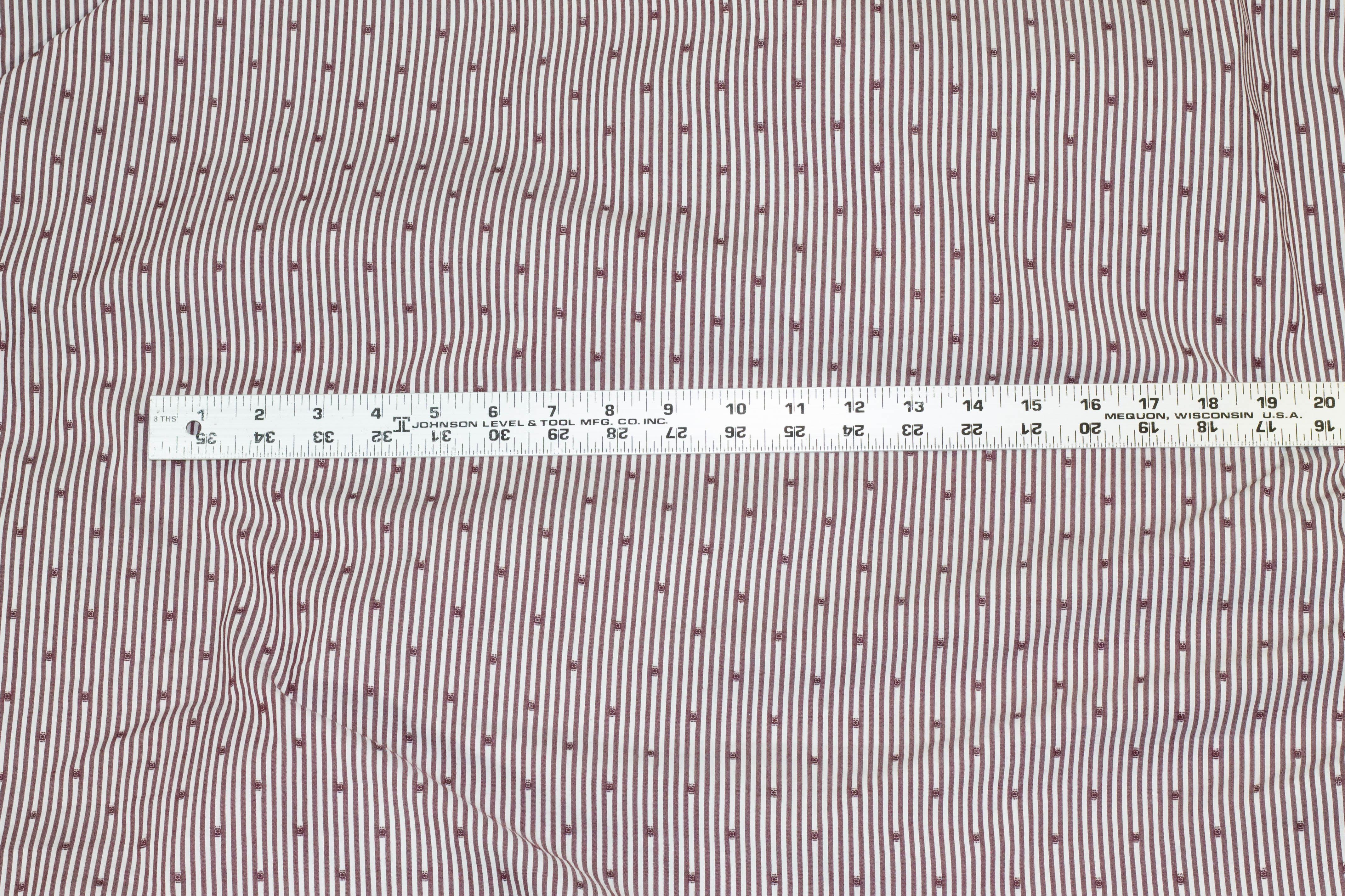 Burgundy and White Striped and Embroidered Dot Cotton - Prime Fabrics