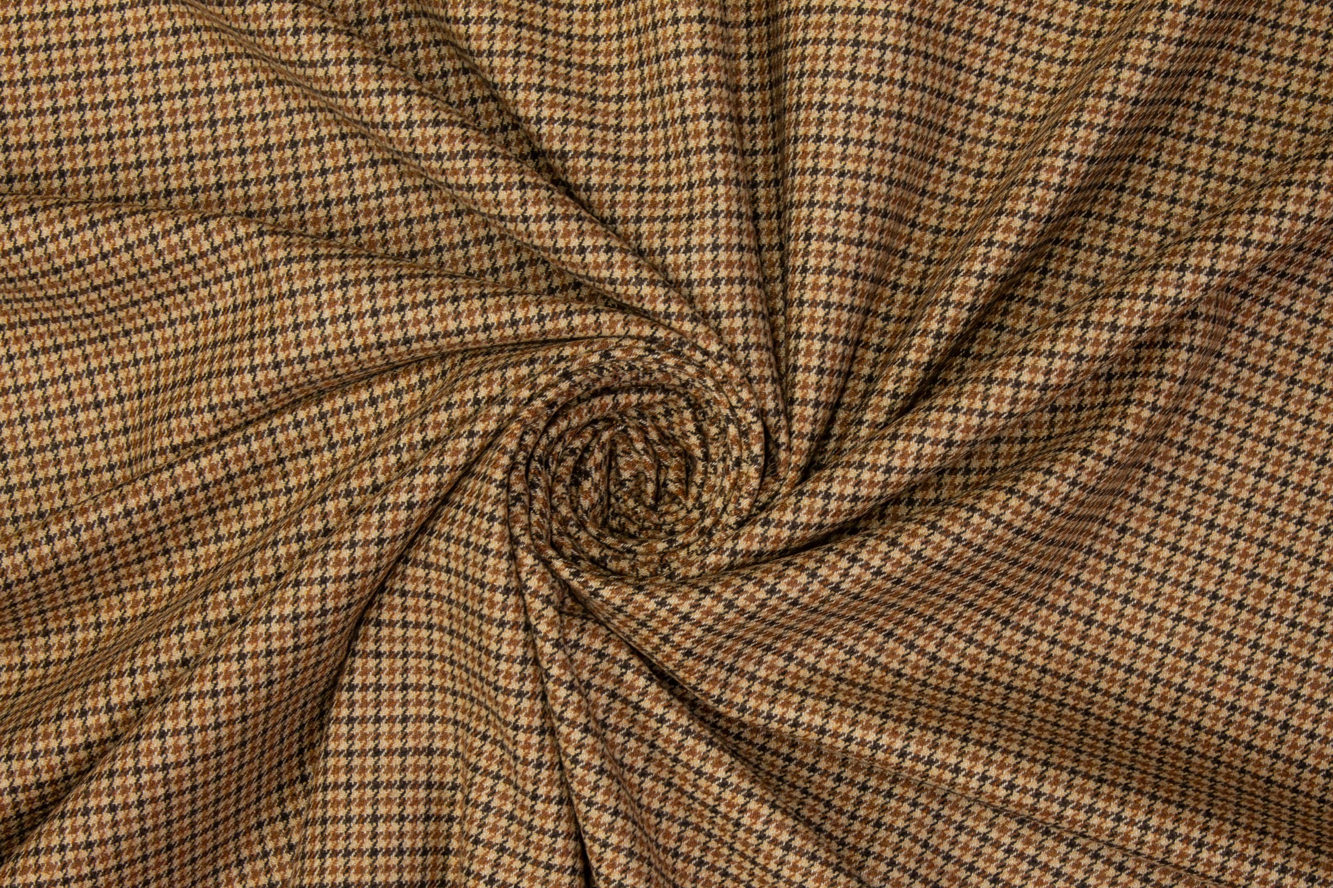 Houndstooth Wool Suiting - Brown - Prime Fabrics
