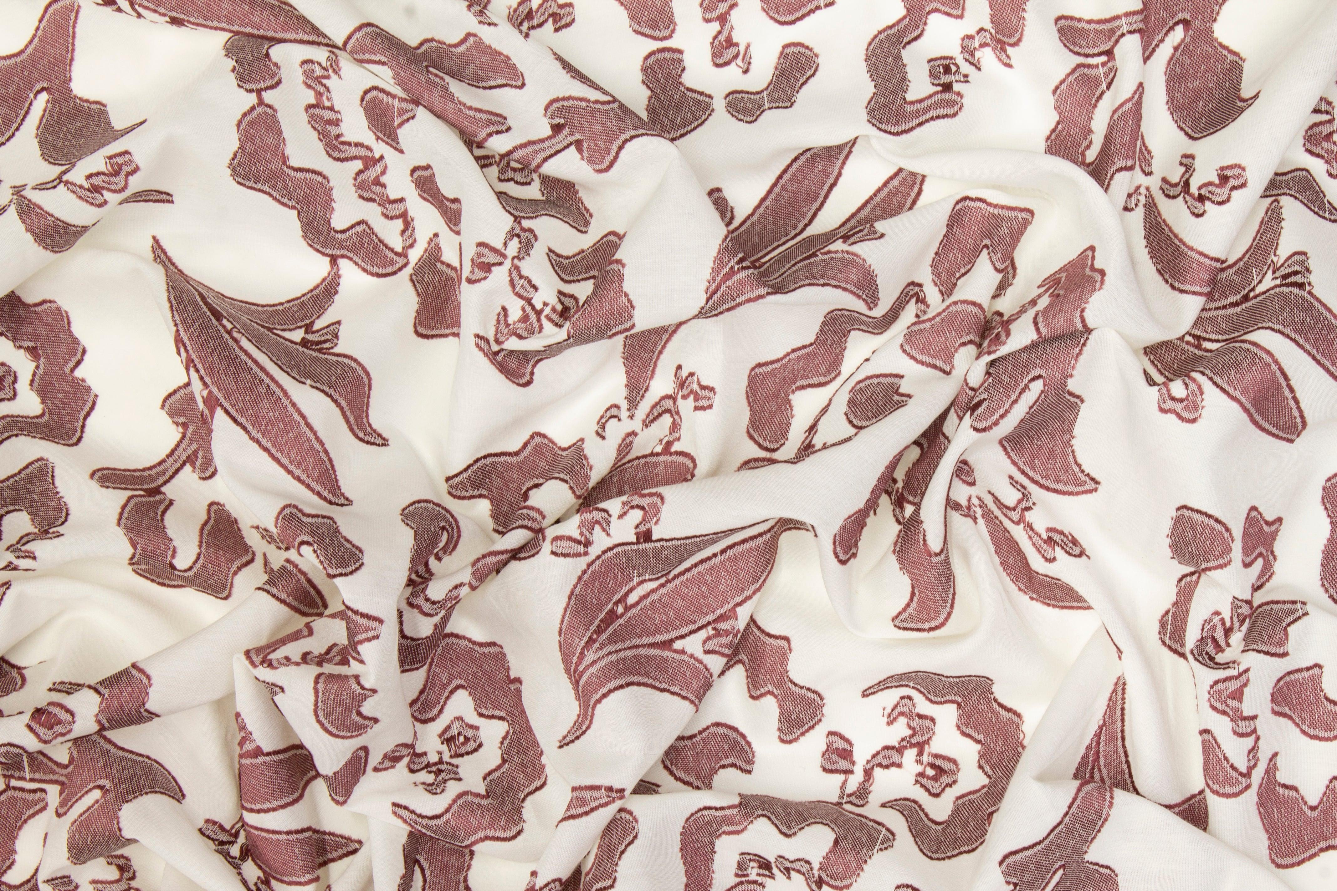 Abstract Burnout Cotton Voile - Dark Mauve and White - Prime Fabrics
