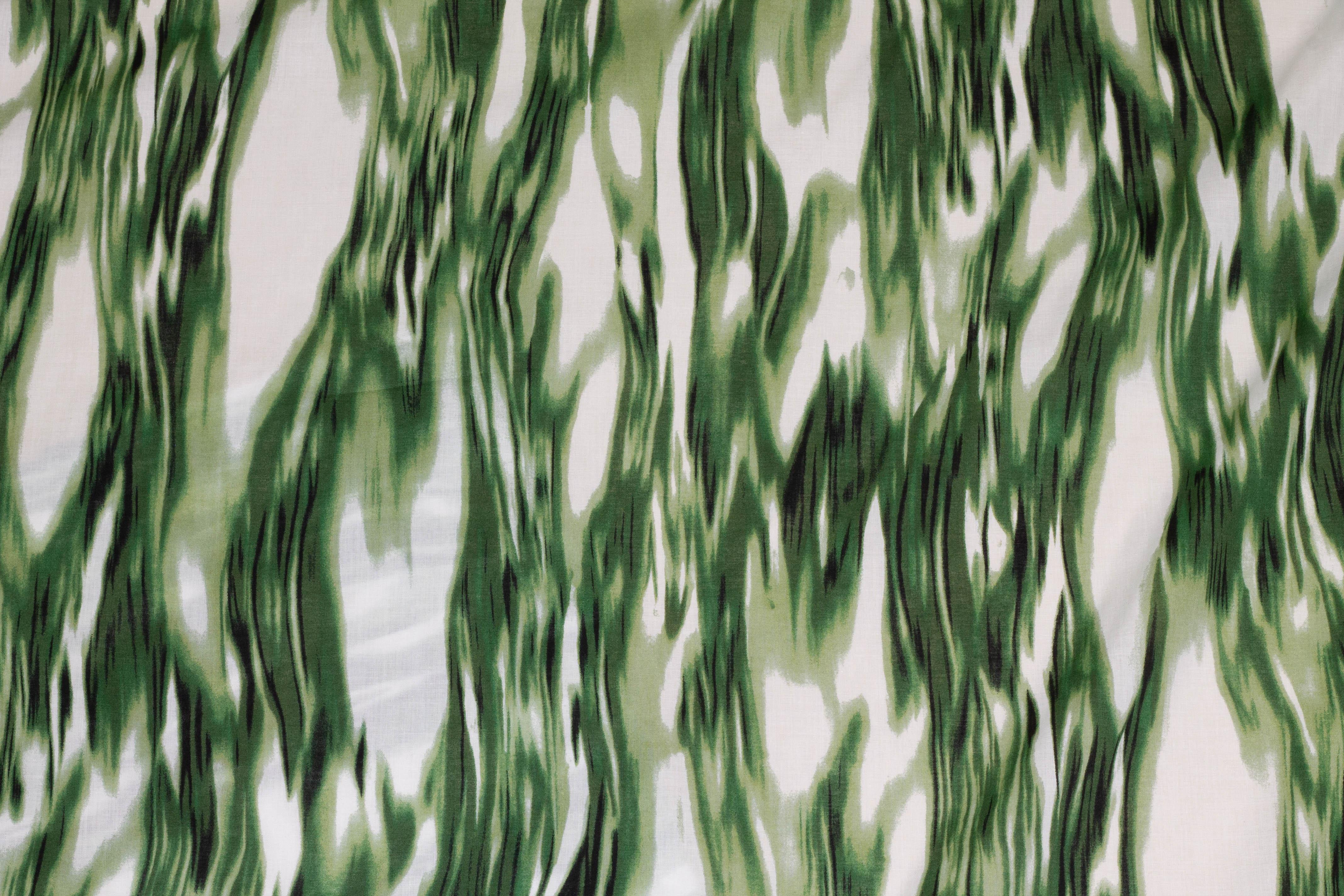 Green and White Abstract Cotton - Prime Fabrics