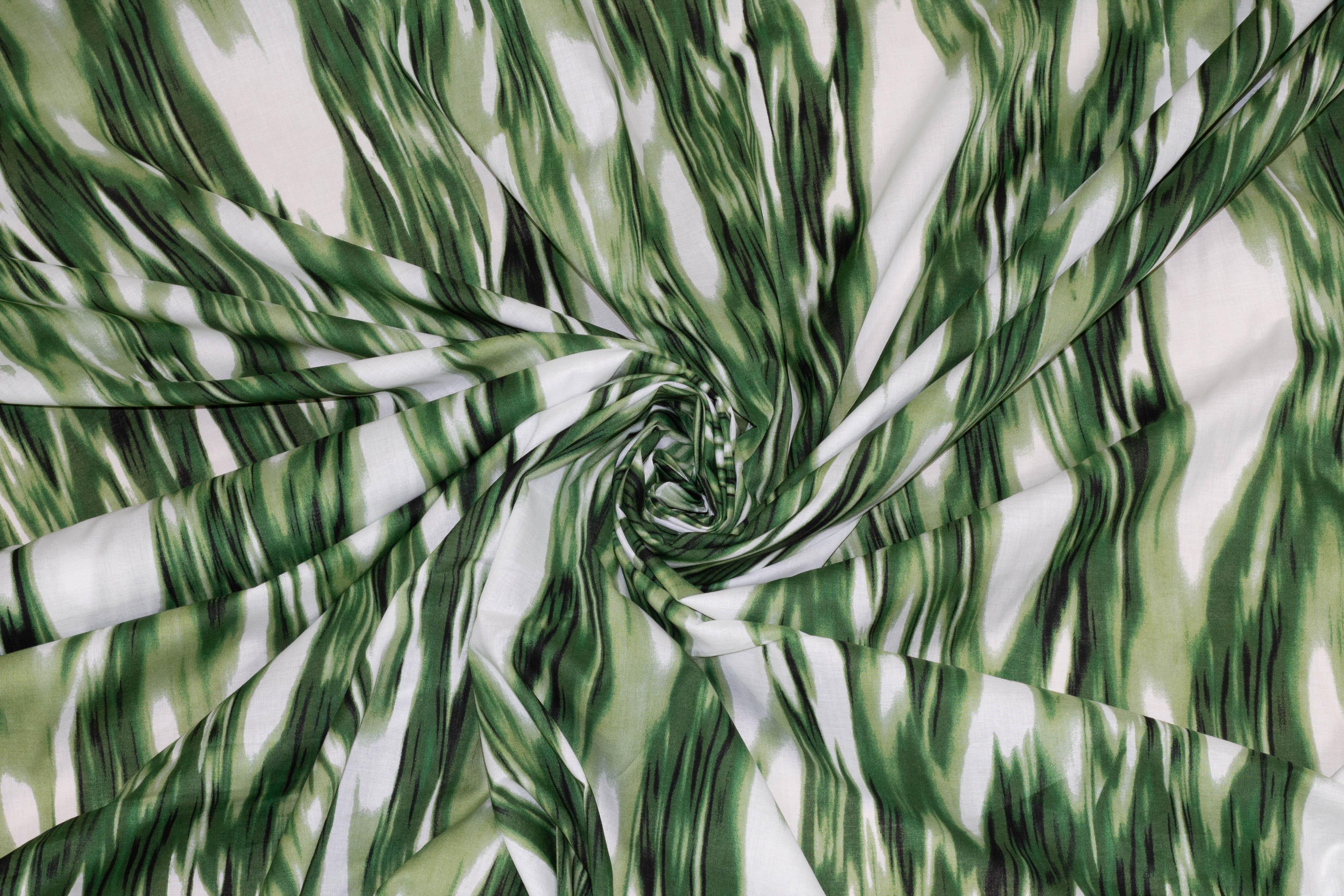 Green and White Abstract Cotton - Prime Fabrics
