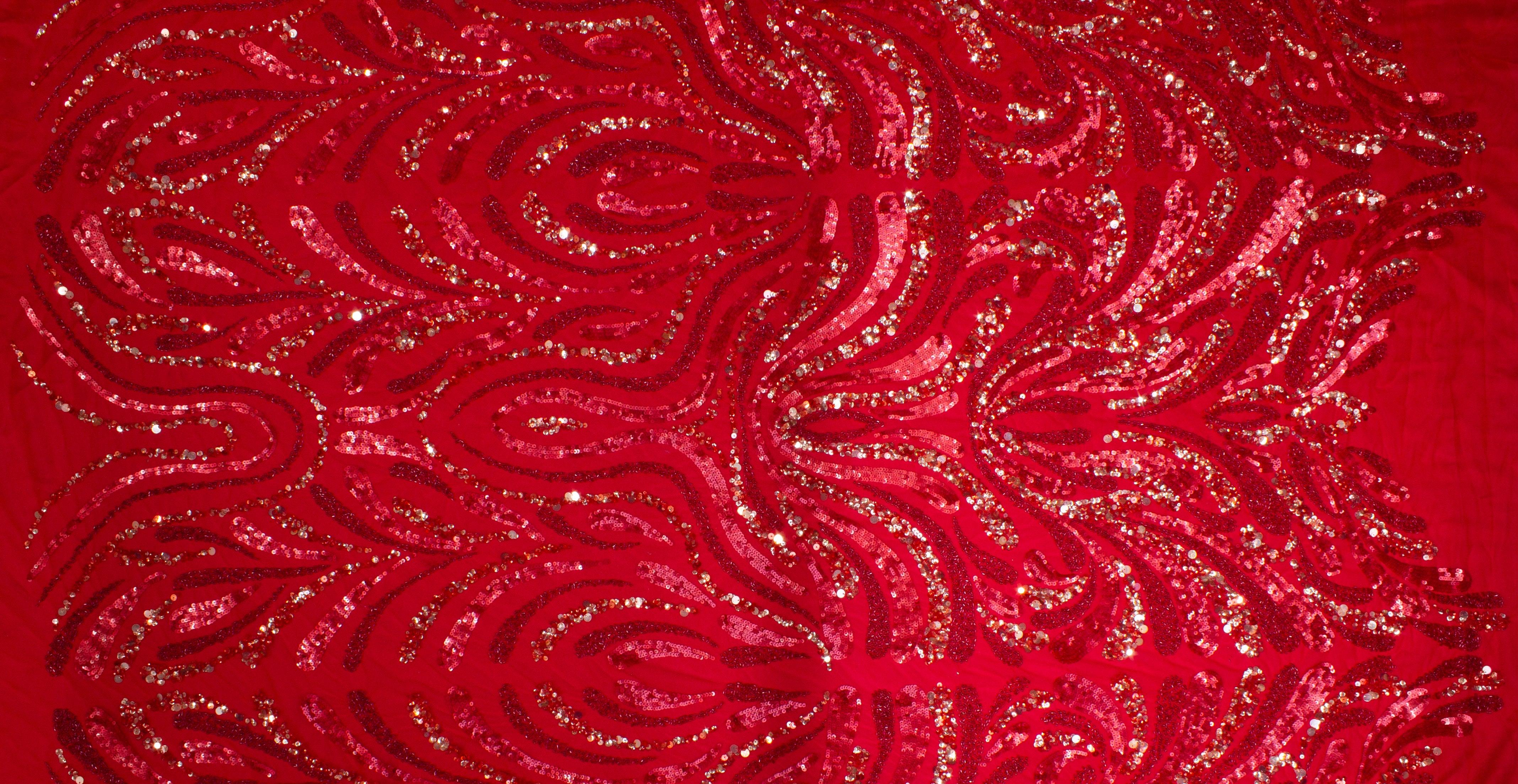 Hand Beaded and Sequined Mesh - Red - Prime Fabrics