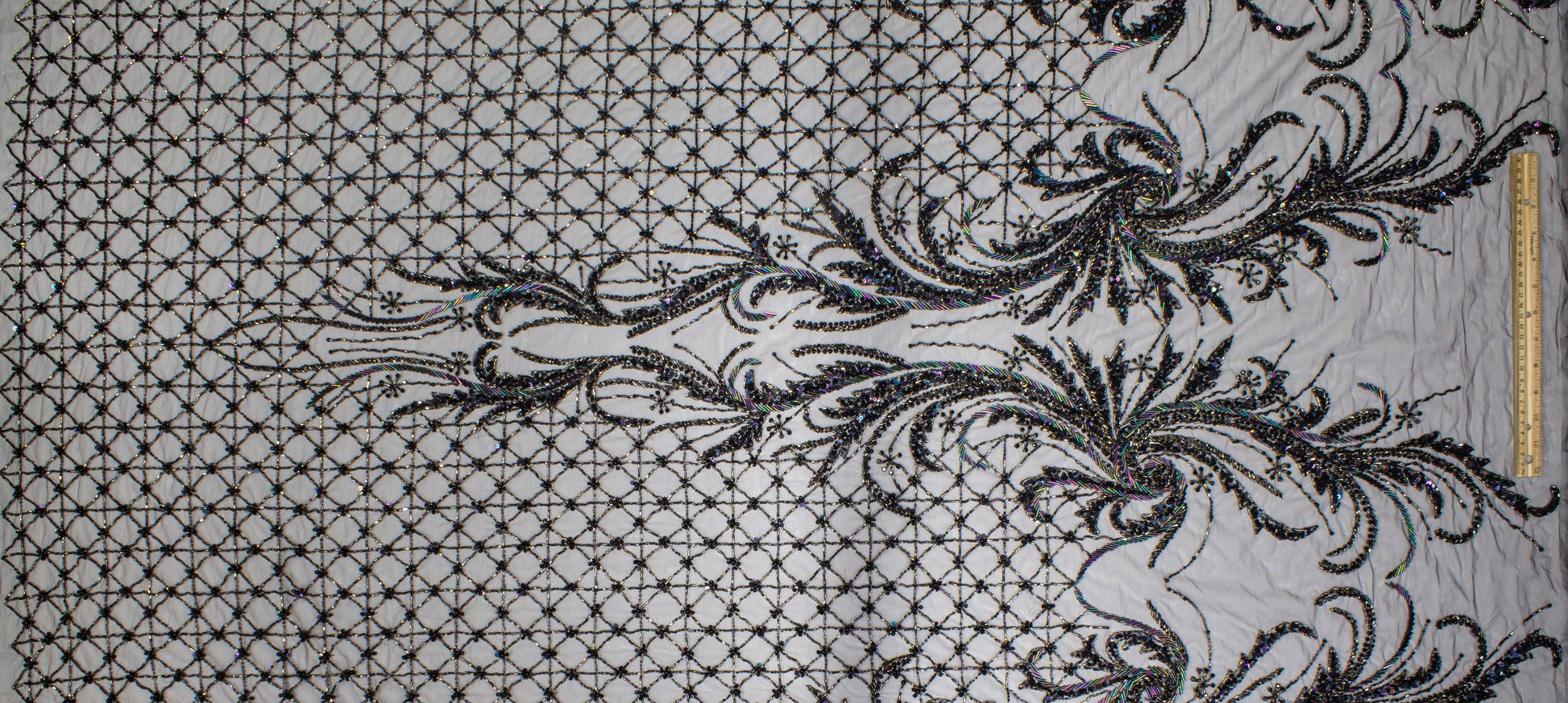 Hand Beaded and Sequined Mesh - Black Iridescent - Prime Fabrics