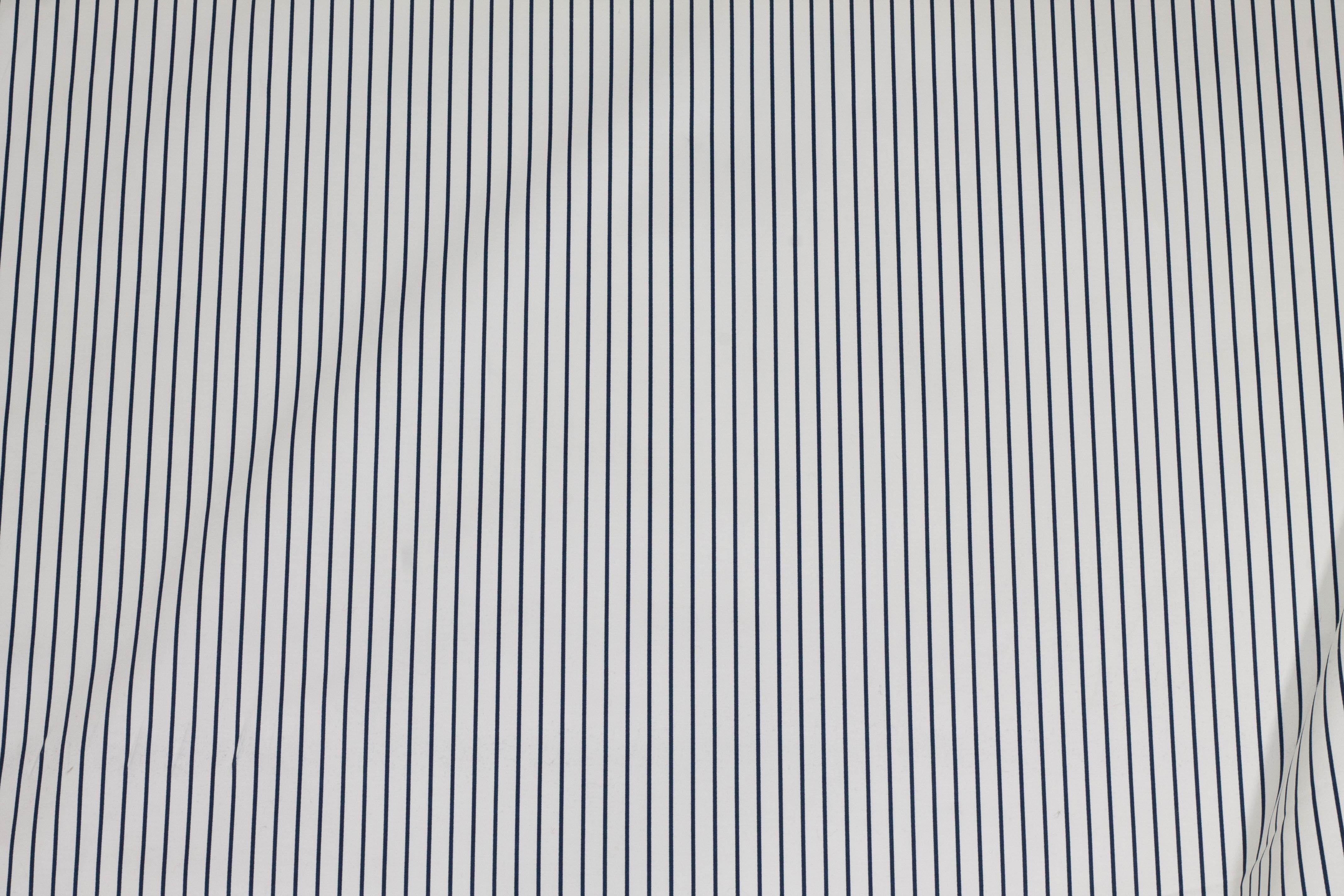 Navy Blue and White Striped Stretch Cotton Sateen - Prime Fabrics