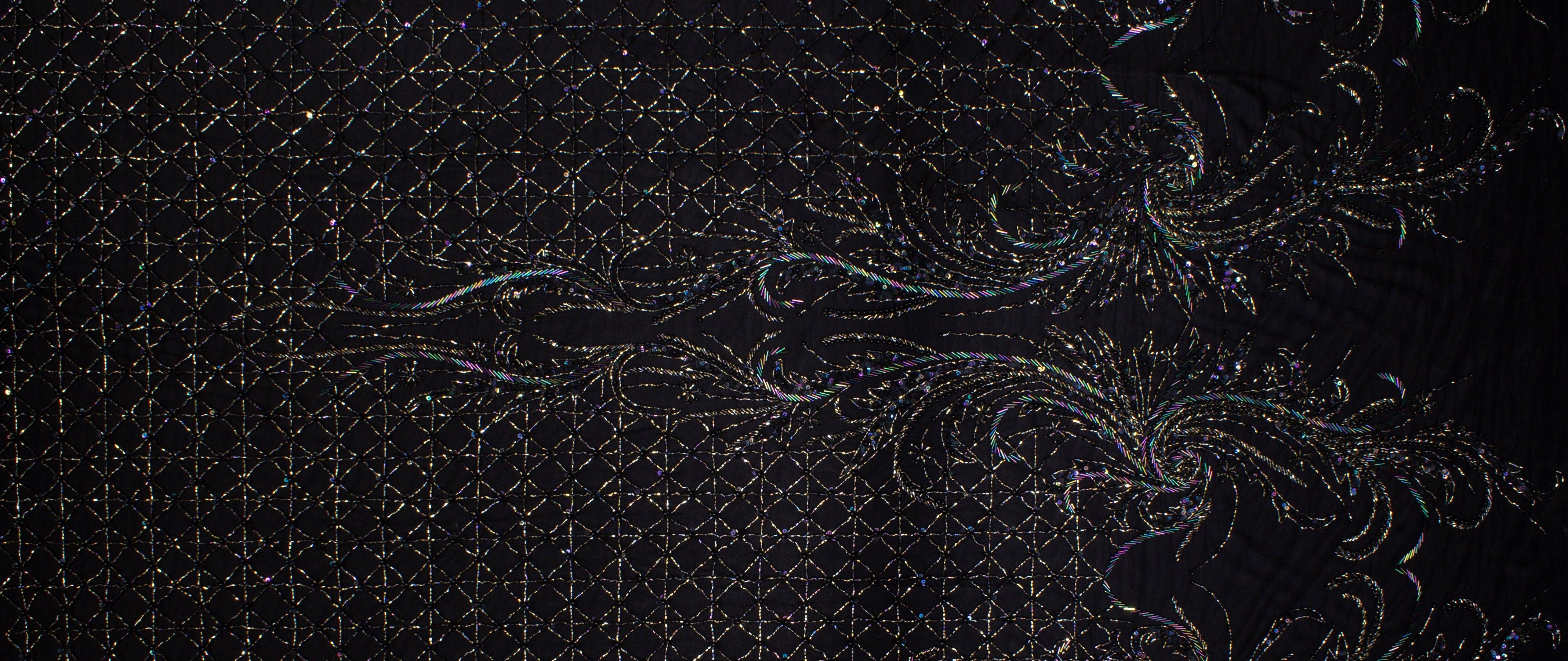 Hand Beaded and Sequined Mesh - Black Iridescent - Prime Fabrics