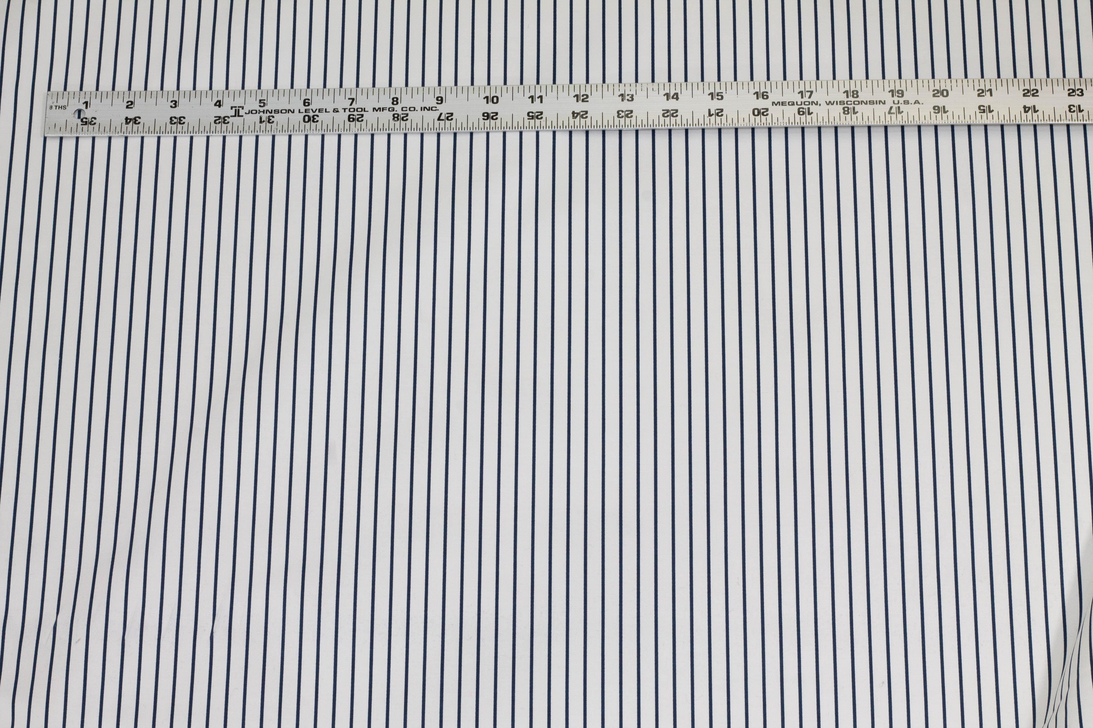 Navy Blue and White Striped Stretch Cotton Sateen - Prime Fabrics