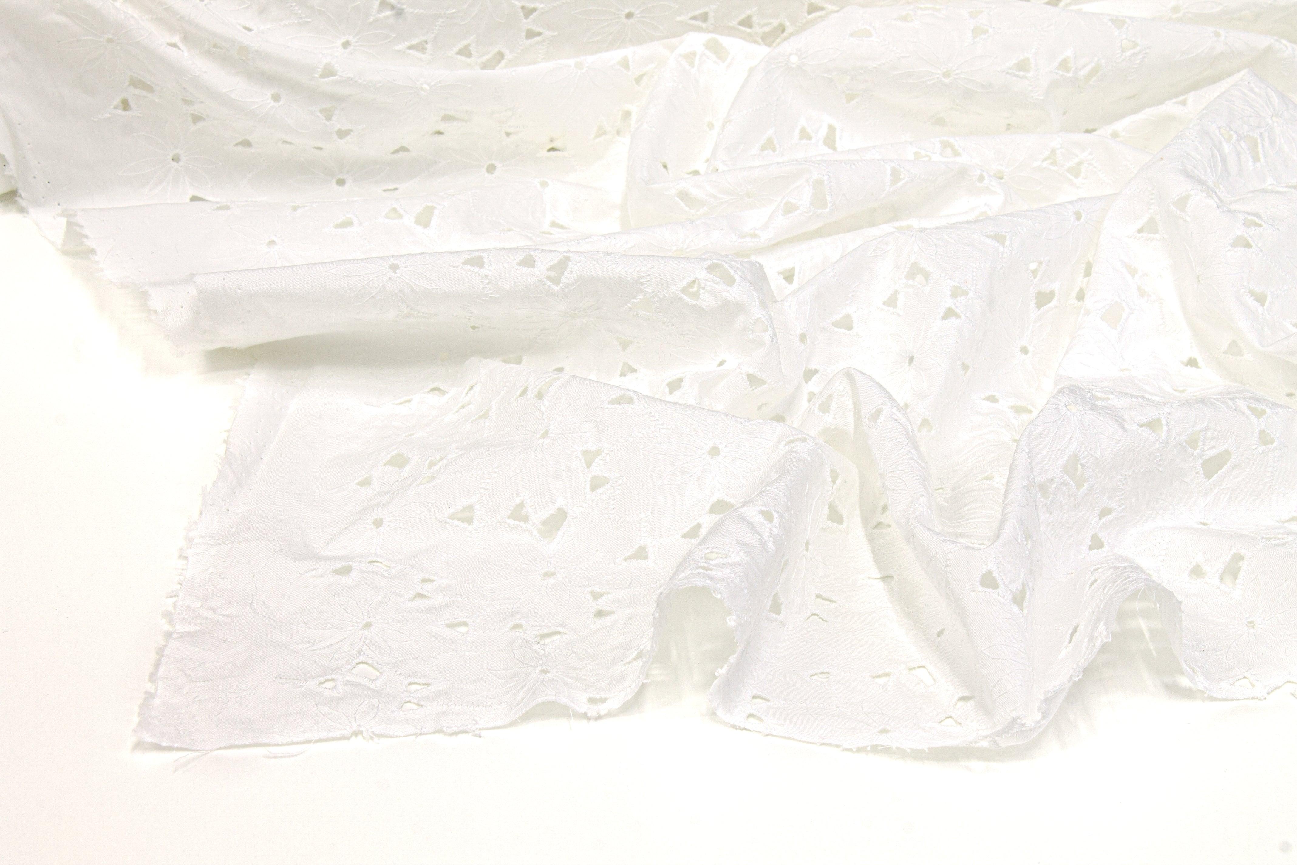 Floral Cotton Eyelet - White - Prime Fabrics