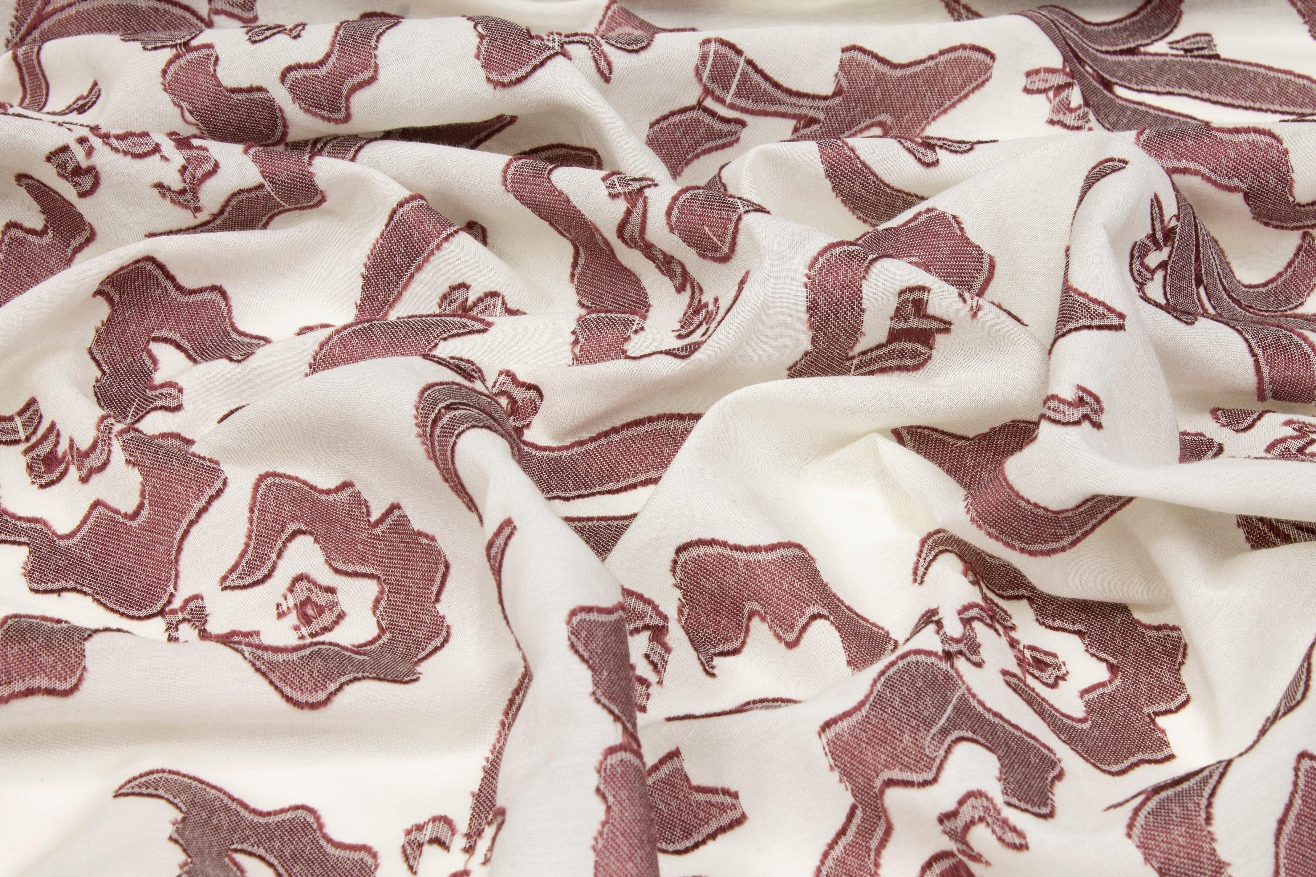 Abstract Burnout Cotton Voile - Dark Mauve and White - Prime Fabrics