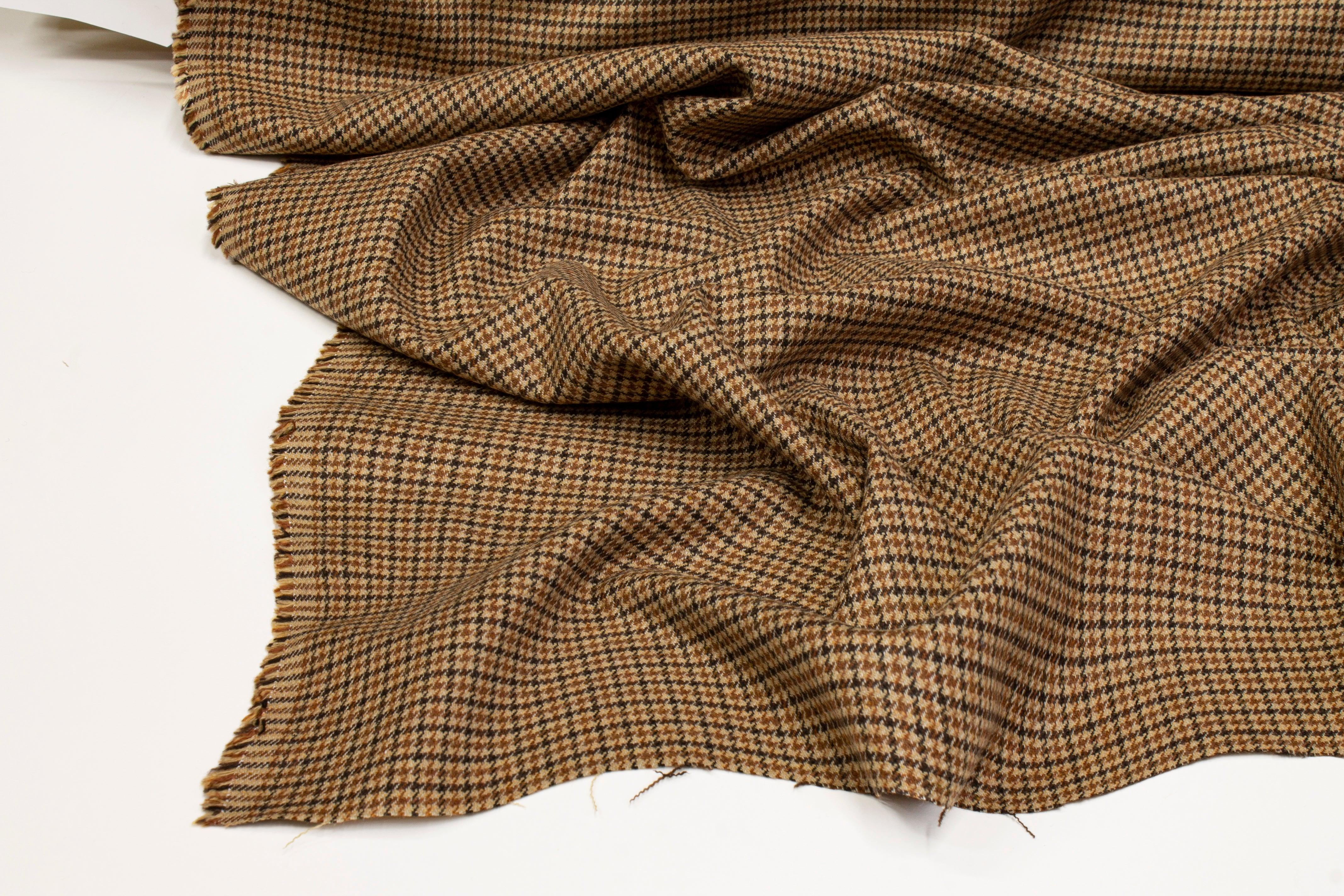 Houndstooth Wool Suiting - Brown - Prime Fabrics