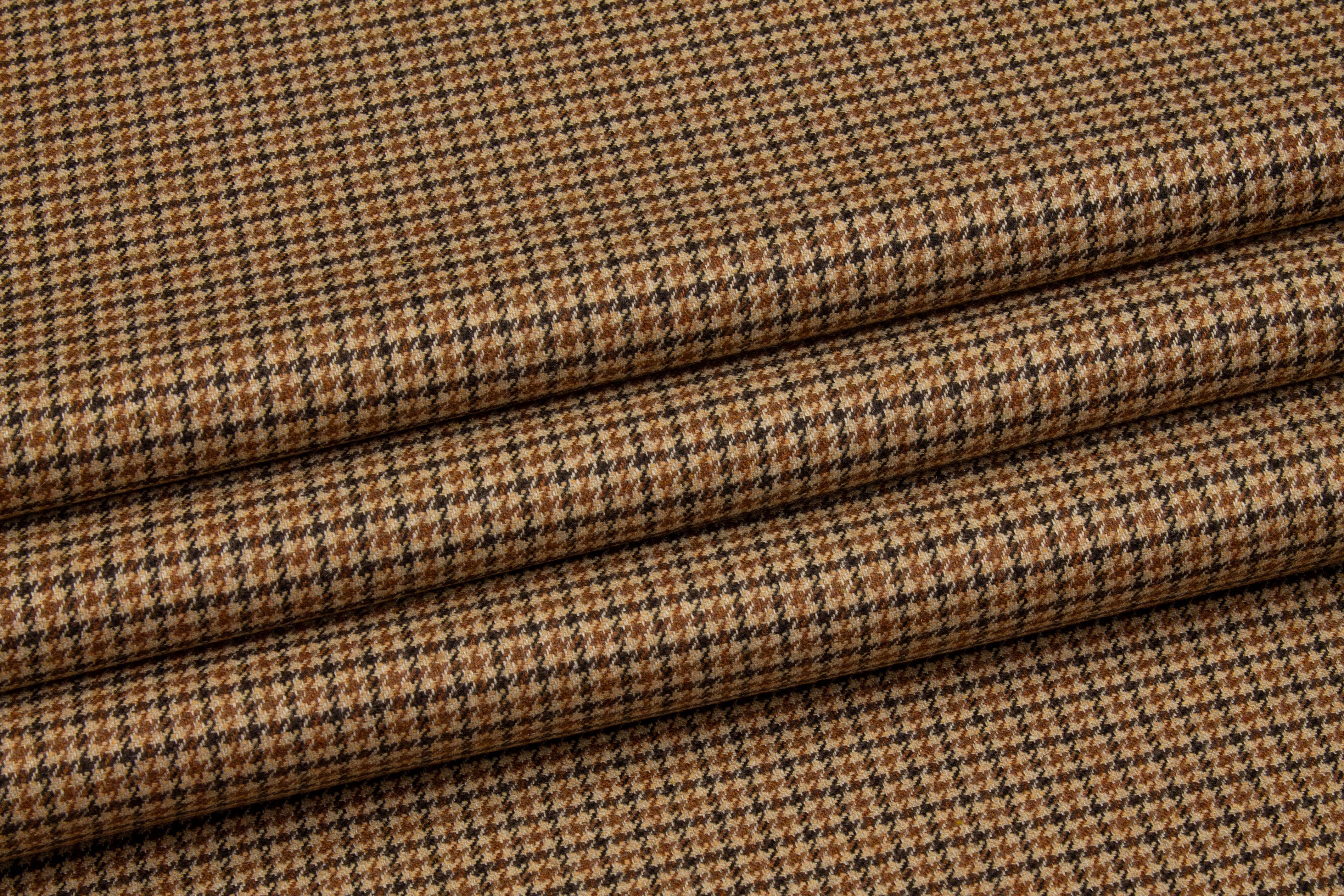 Houndstooth Wool Suiting - Brown - Prime Fabrics