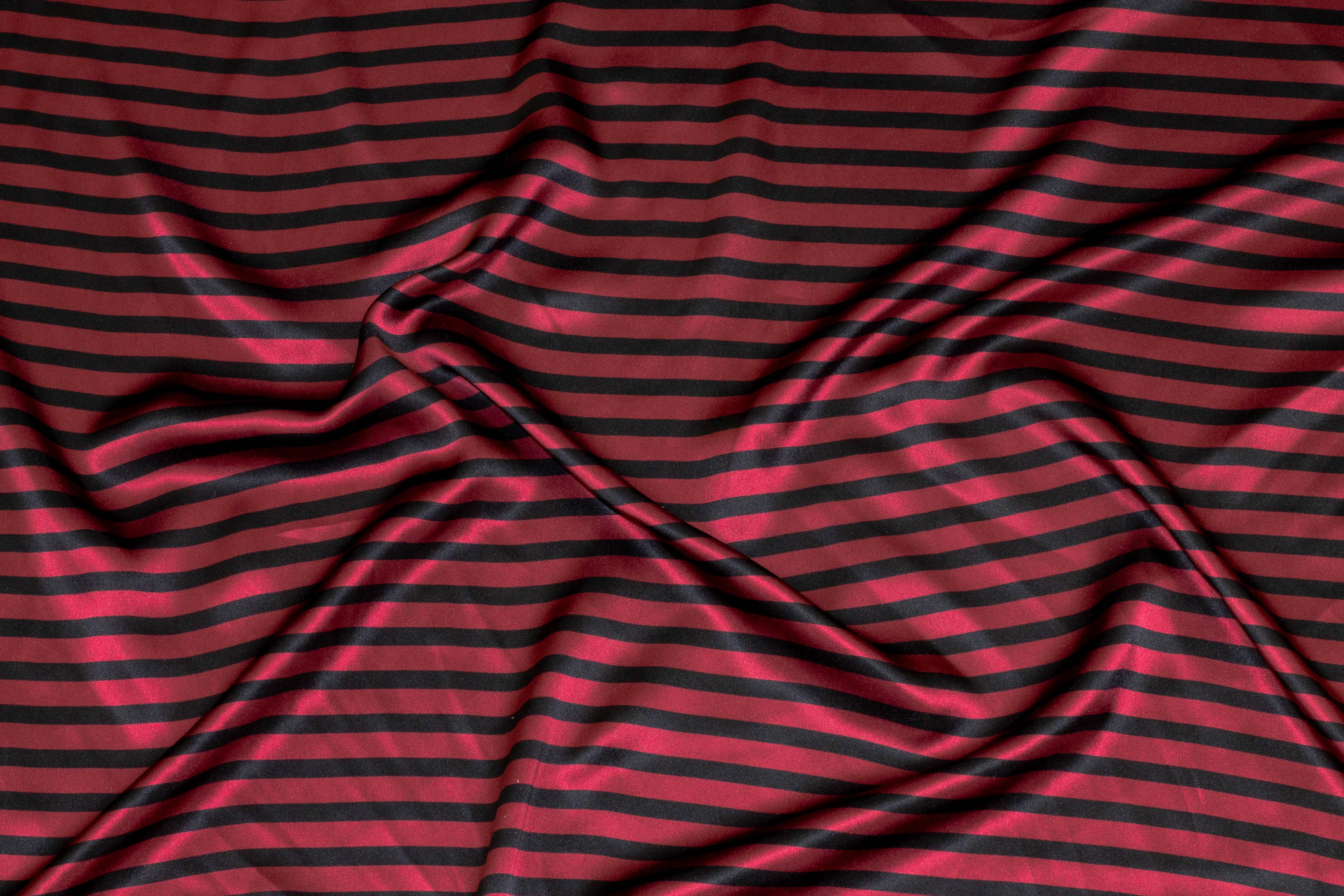 Maroon and Black Striped Silk Charmeuse - Prime Fabrics