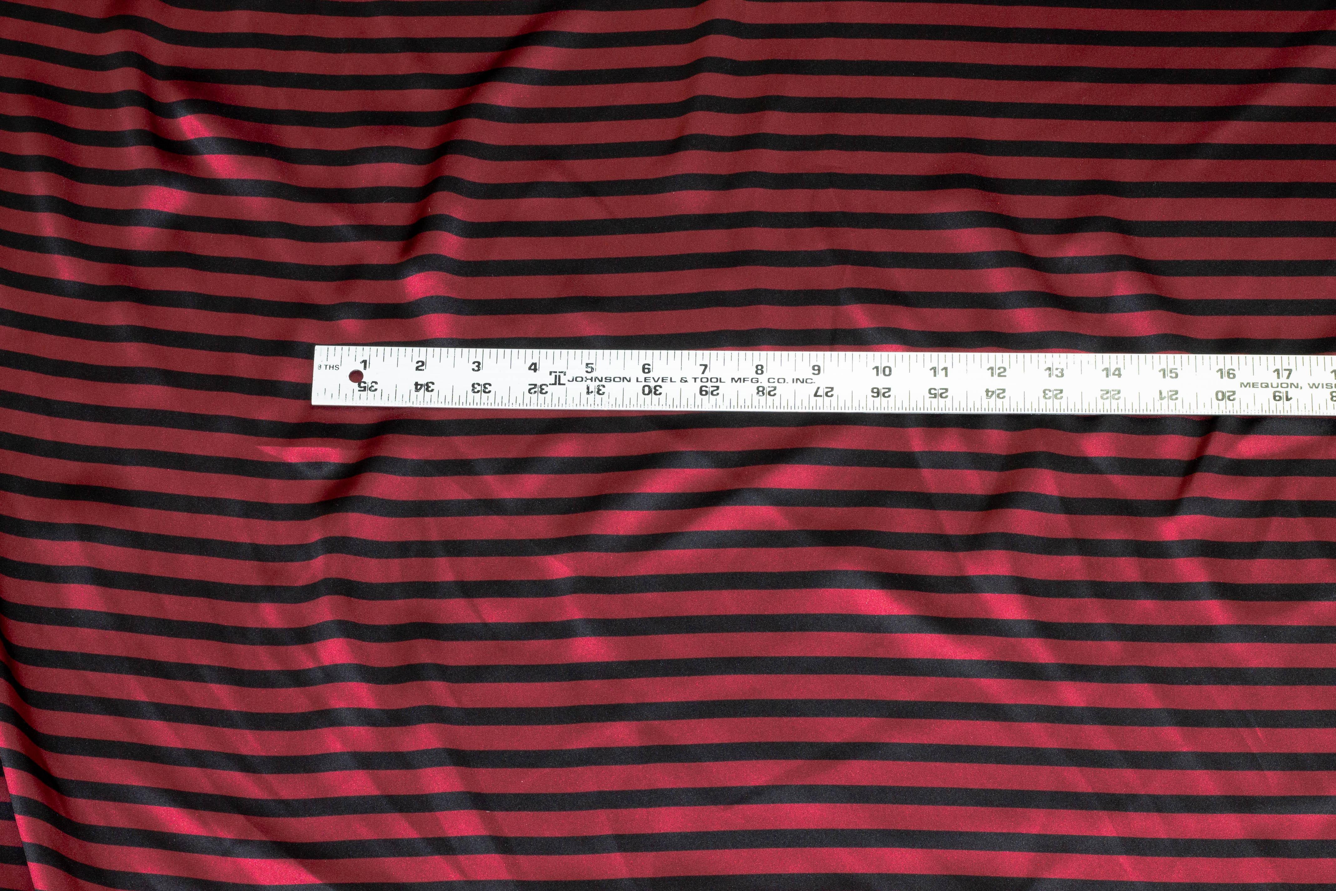 Maroon and Black Striped Silk Charmeuse - Prime Fabrics