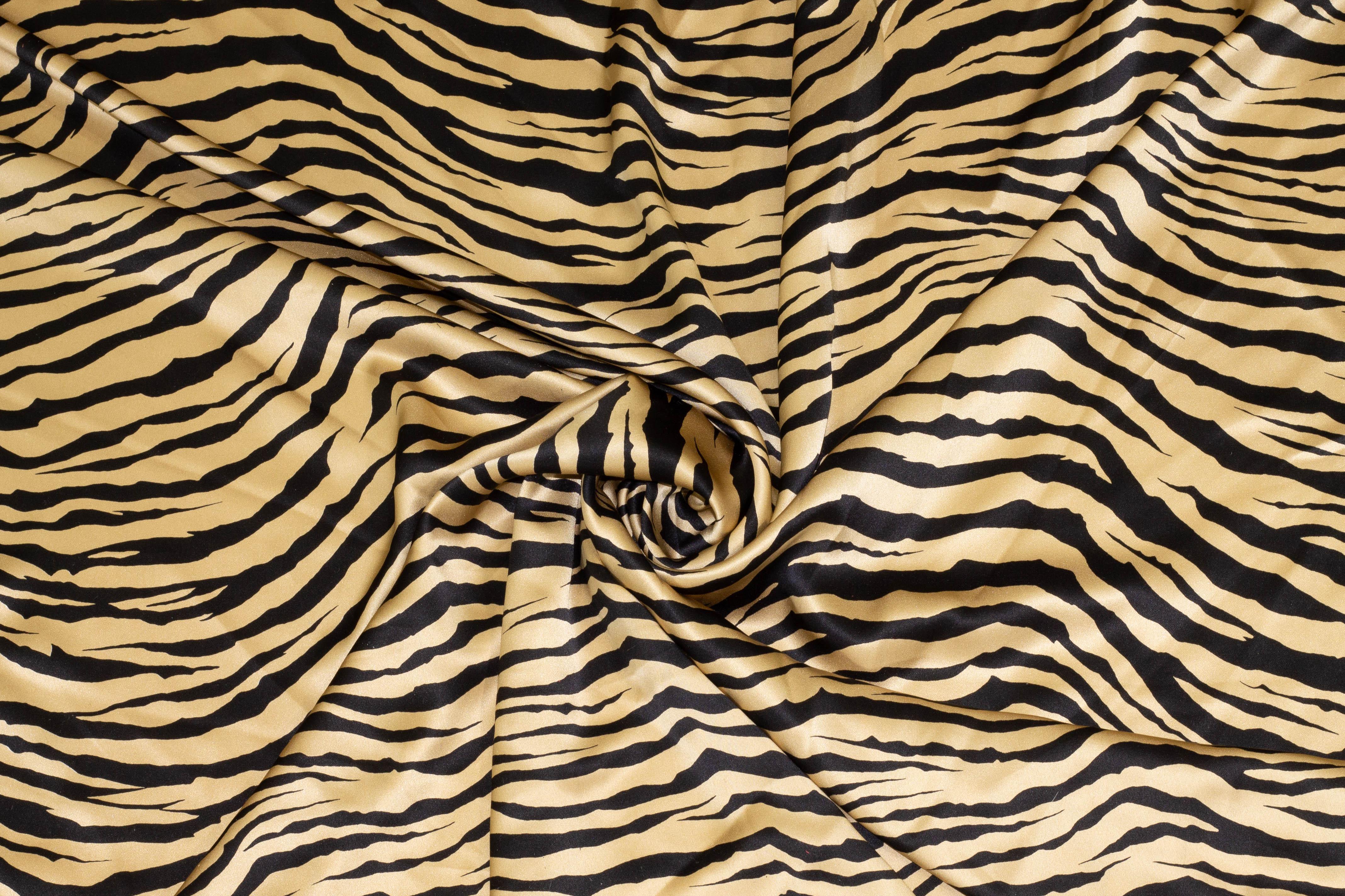 Gold and Black Zebra Print Silk Charmeuse - Prime Fabrics