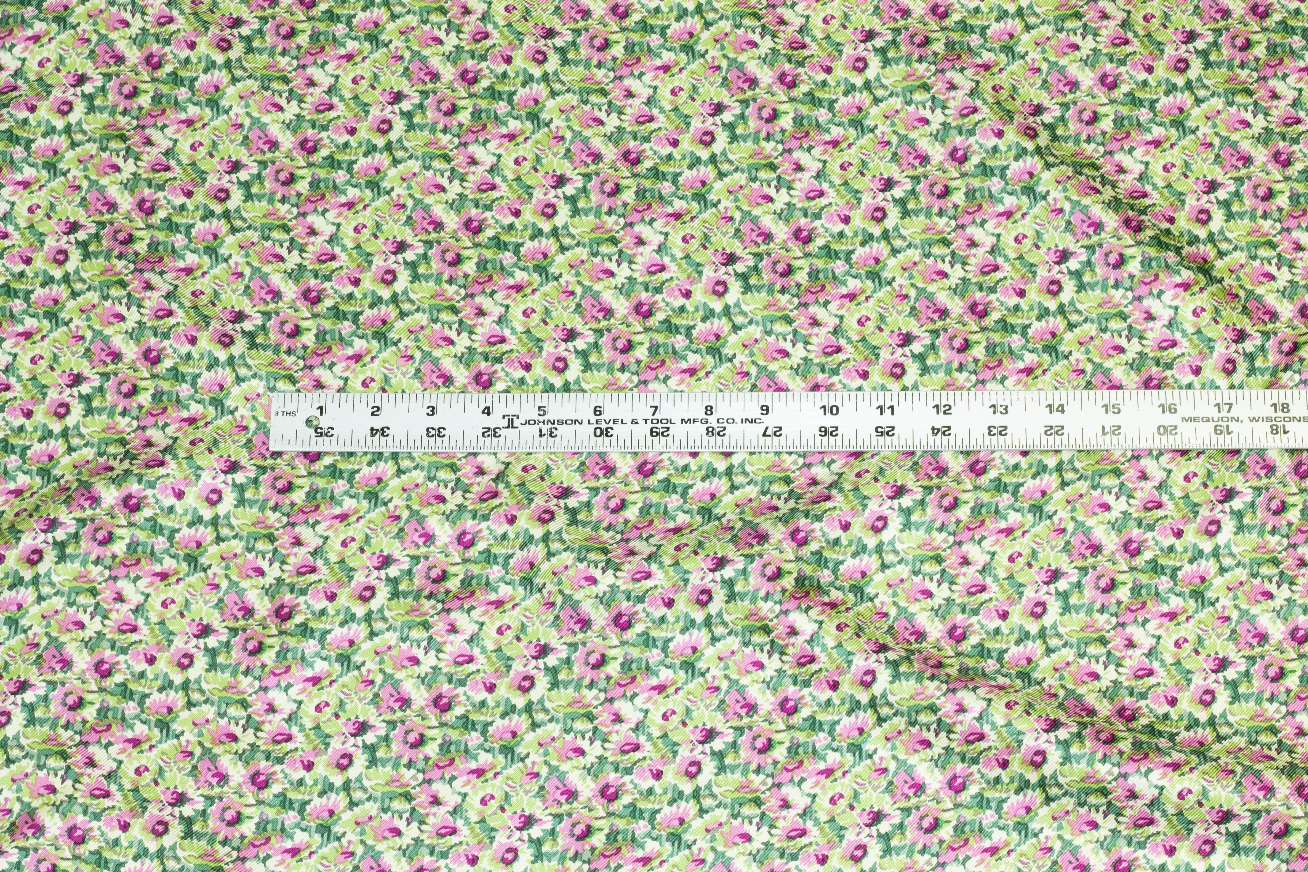 Green and Purple Ditsy Floral Silk Twill - Prime Fabrics