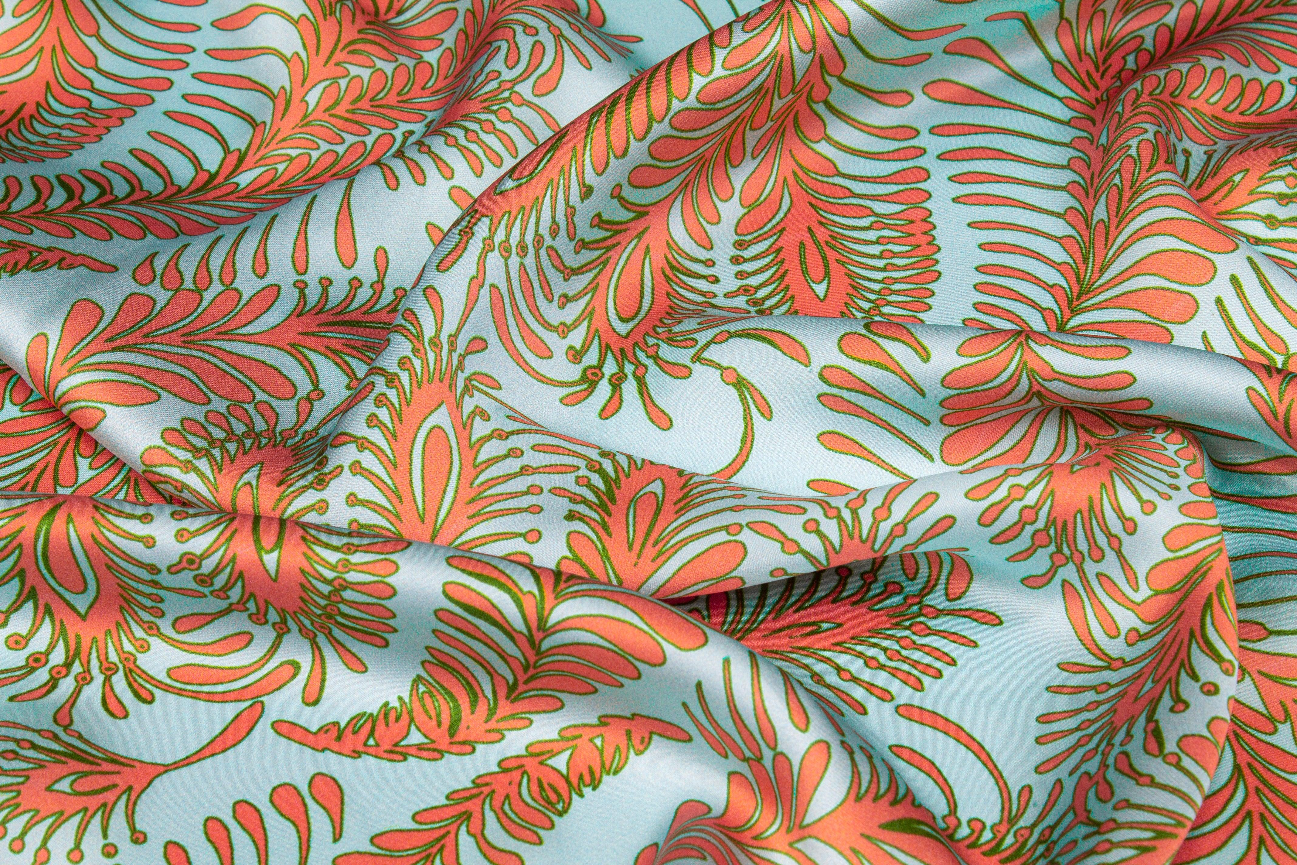 Abstract Italian Silk Charmeuse - Blue and Orange - Prime Fabrics