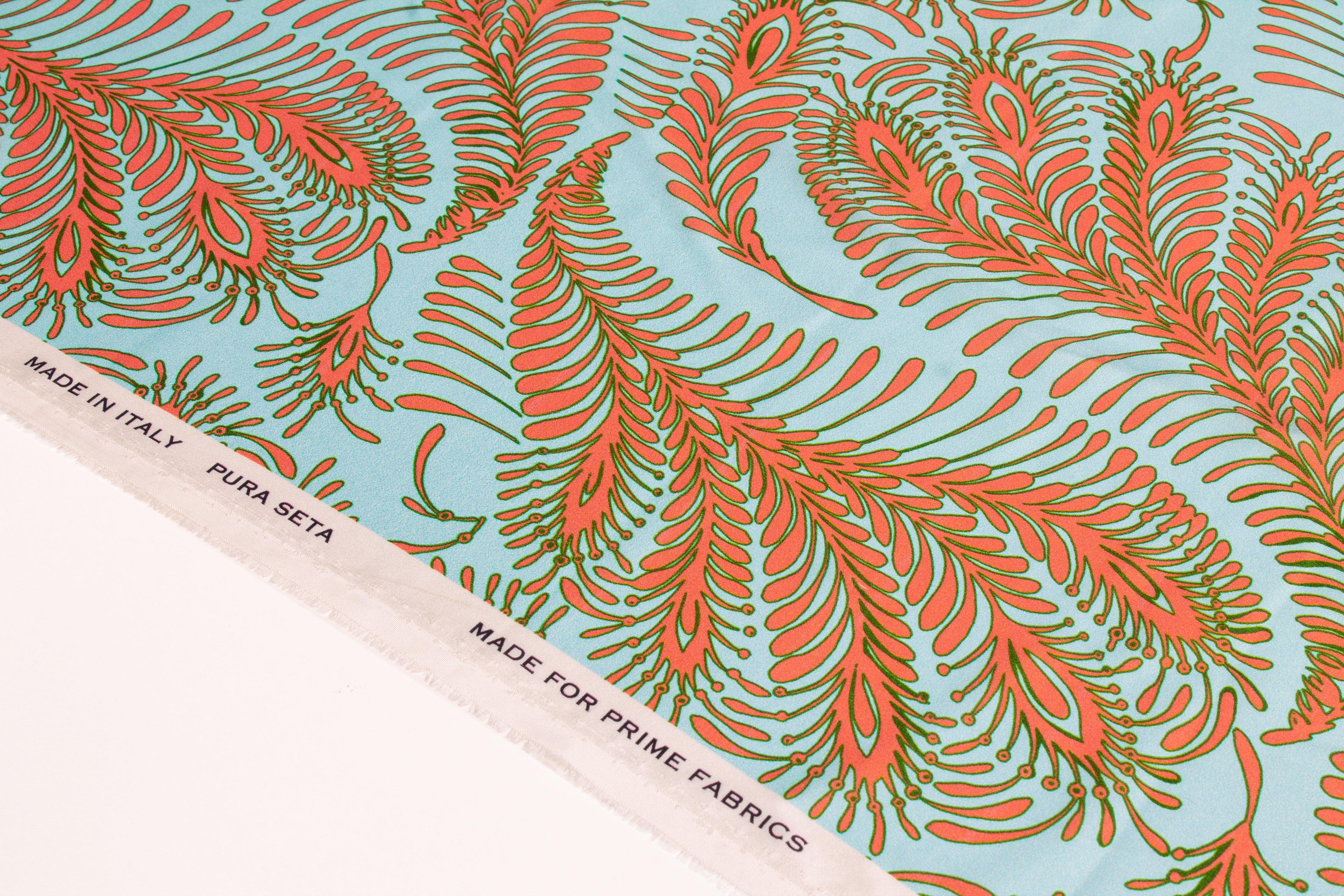 Abstract Italian Silk Charmeuse - Blue and Orange - Prime Fabrics