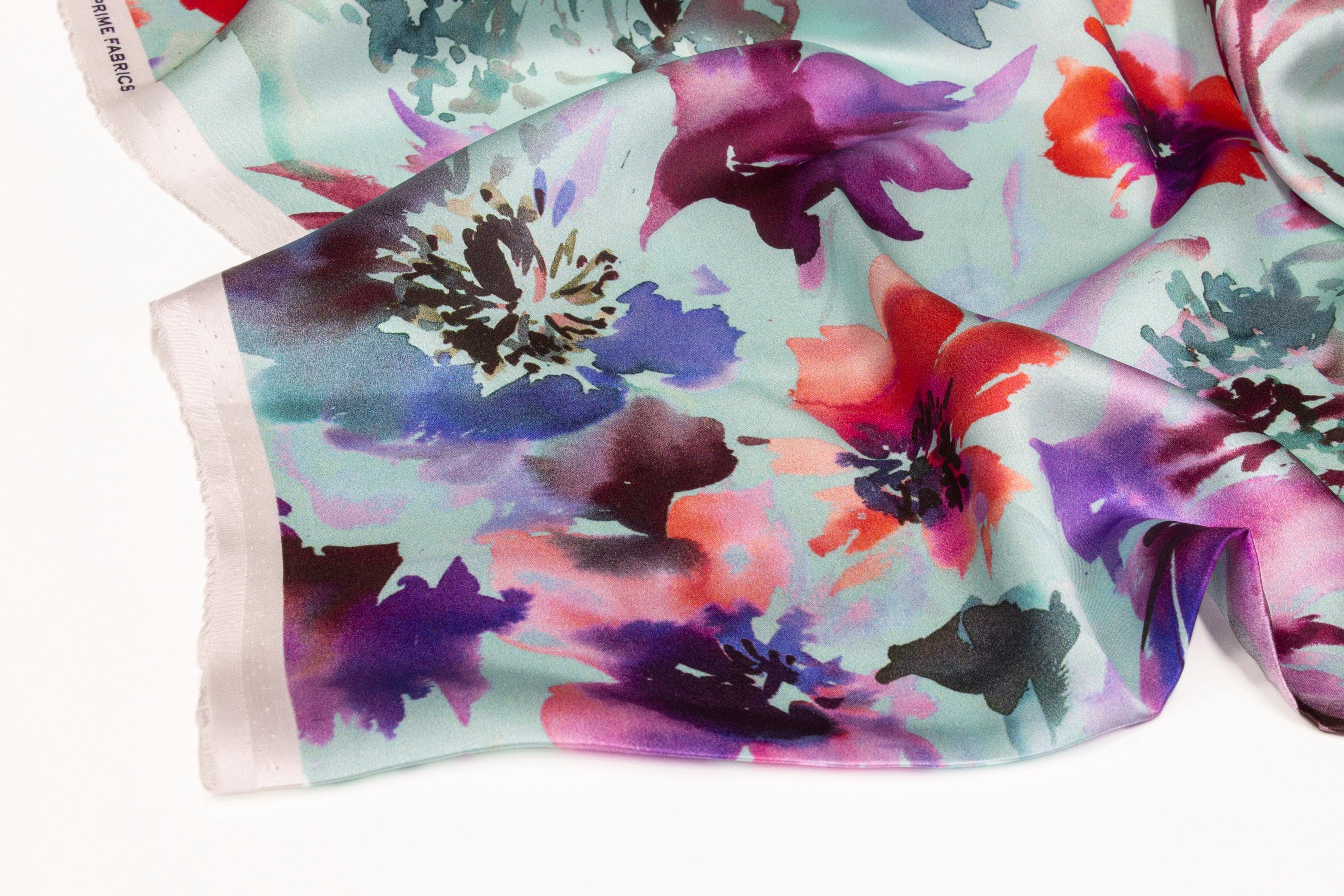 Watercolor Floral Tie-Dye Italian Silk Charmeuse - Multicolor - Prime Fabrics
