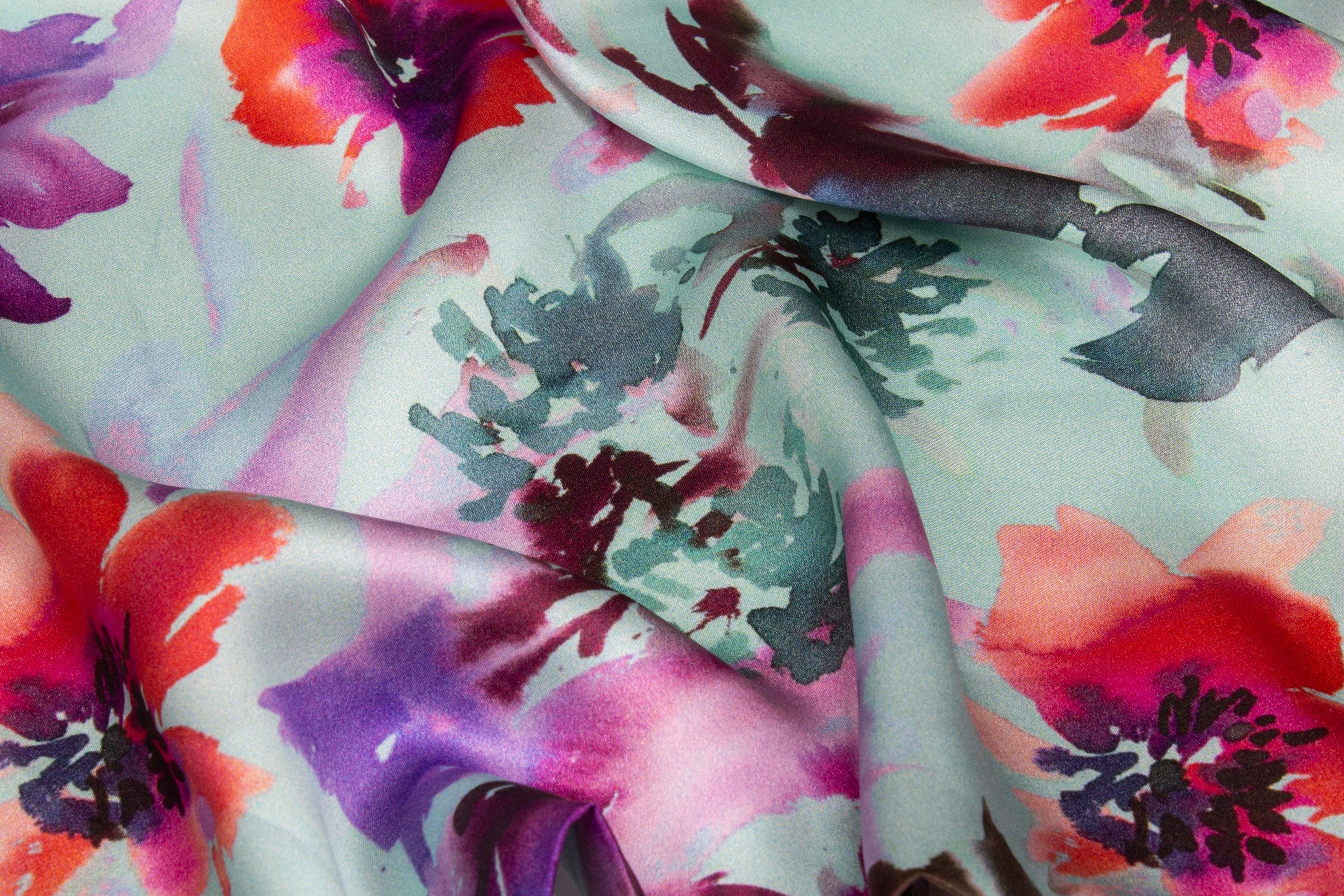 Watercolor Floral Tie-Dye Italian Silk Charmeuse - Multicolor - Prime Fabrics