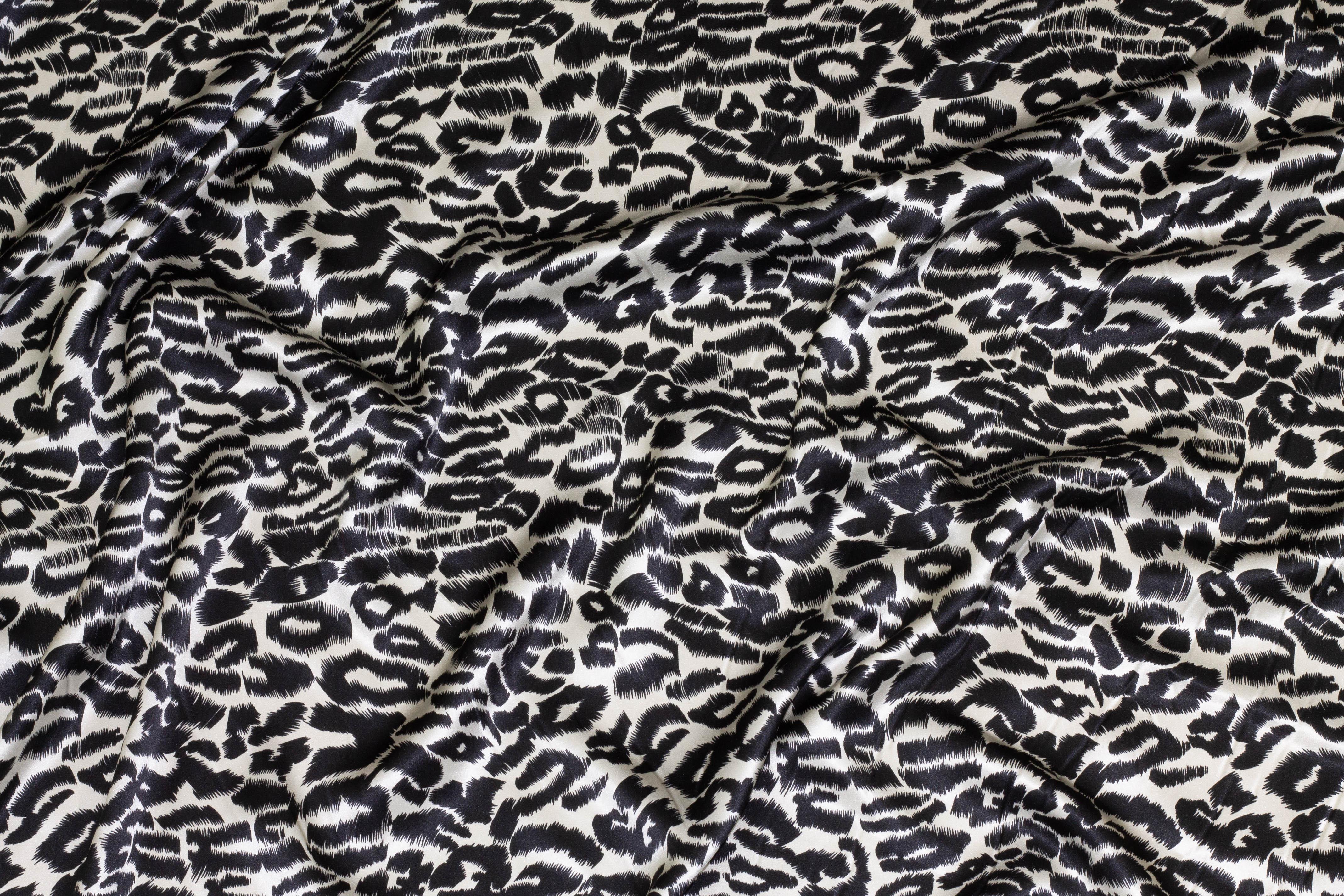 Black and Ivory Leopard Print Silk Charmeuse - Prime Fabrics