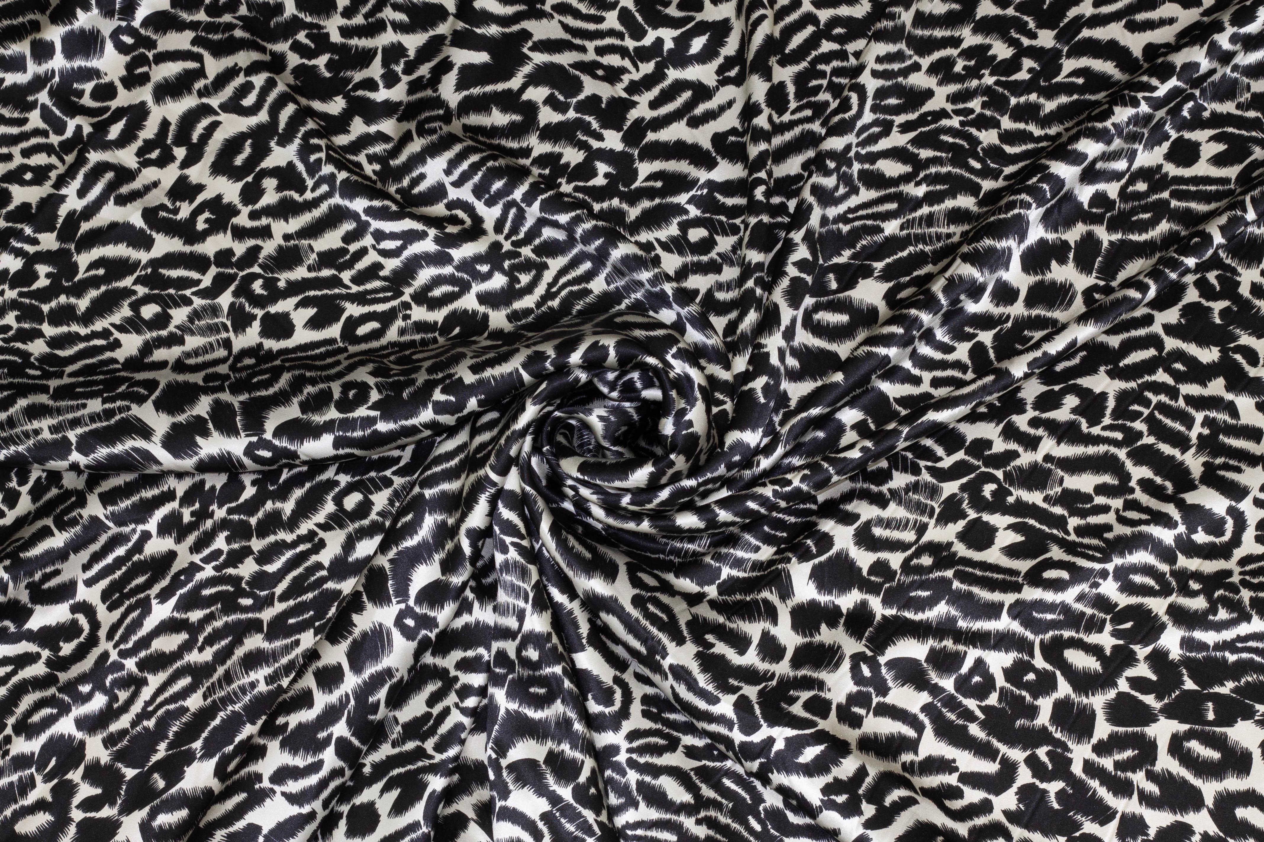 Black and Ivory Leopard Print Silk Charmeuse - Prime Fabrics